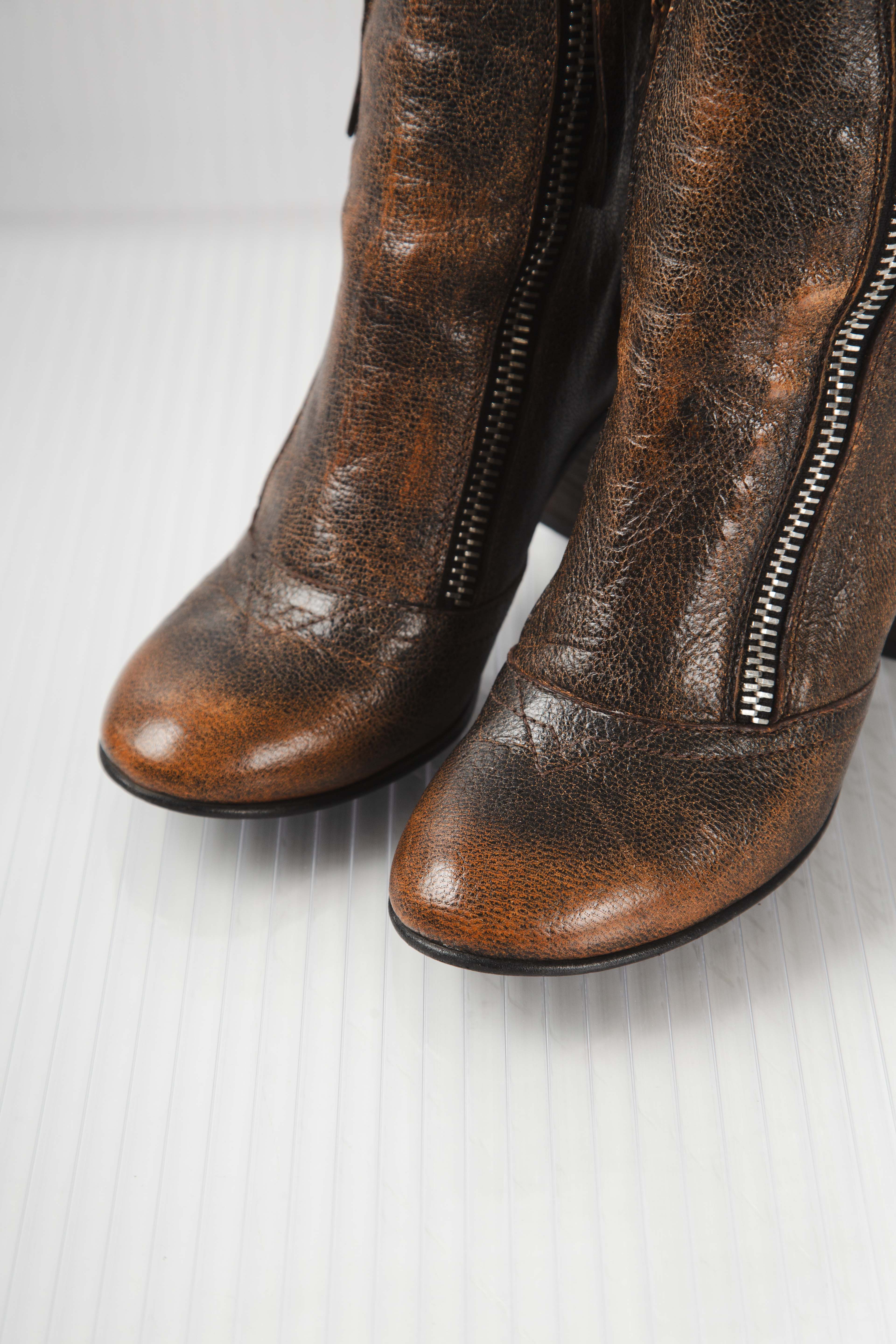 DOUBLE ZIPPER LEATHER BOOTS