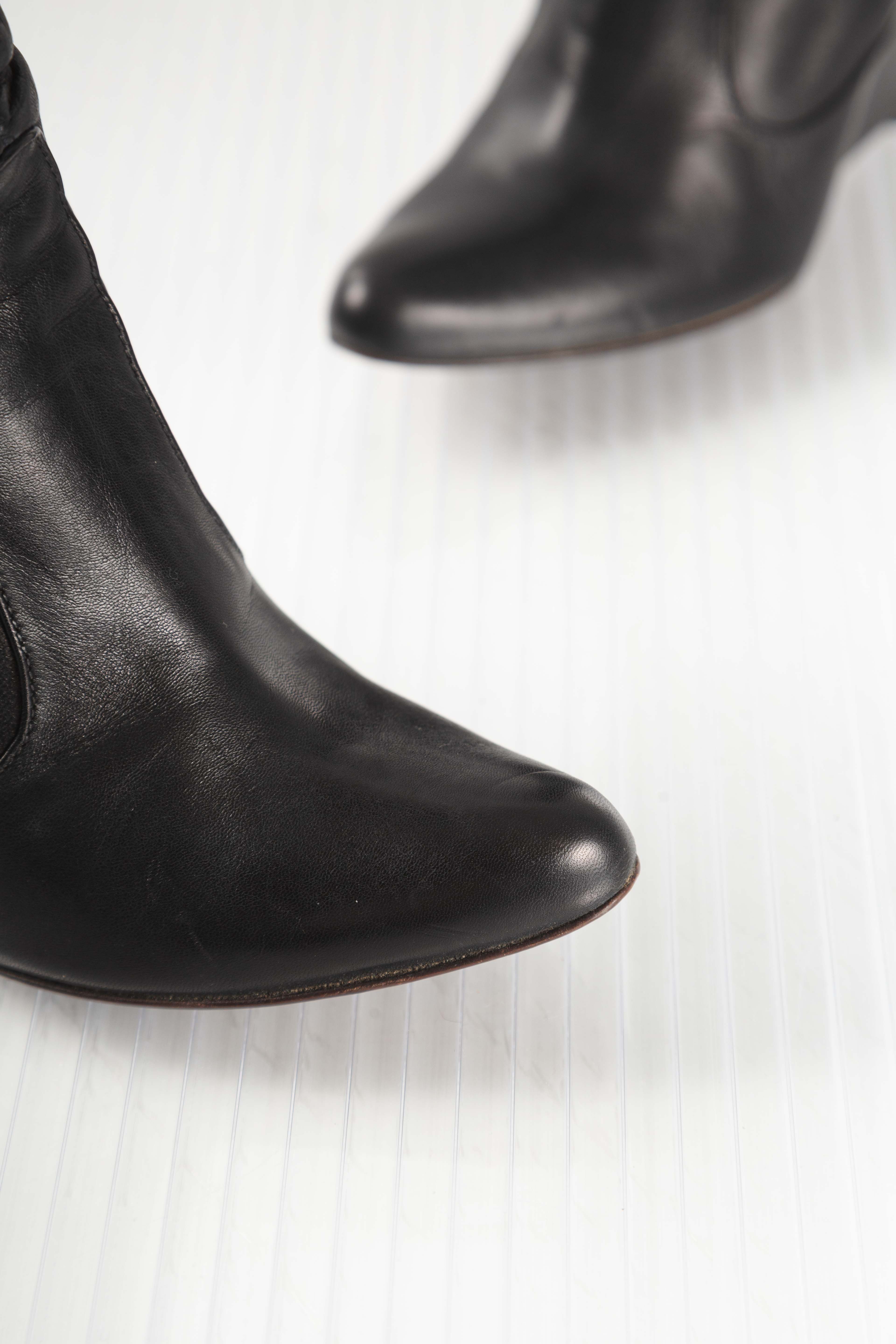 RUCHED LEATHER WEDGES KNEE BOOTS