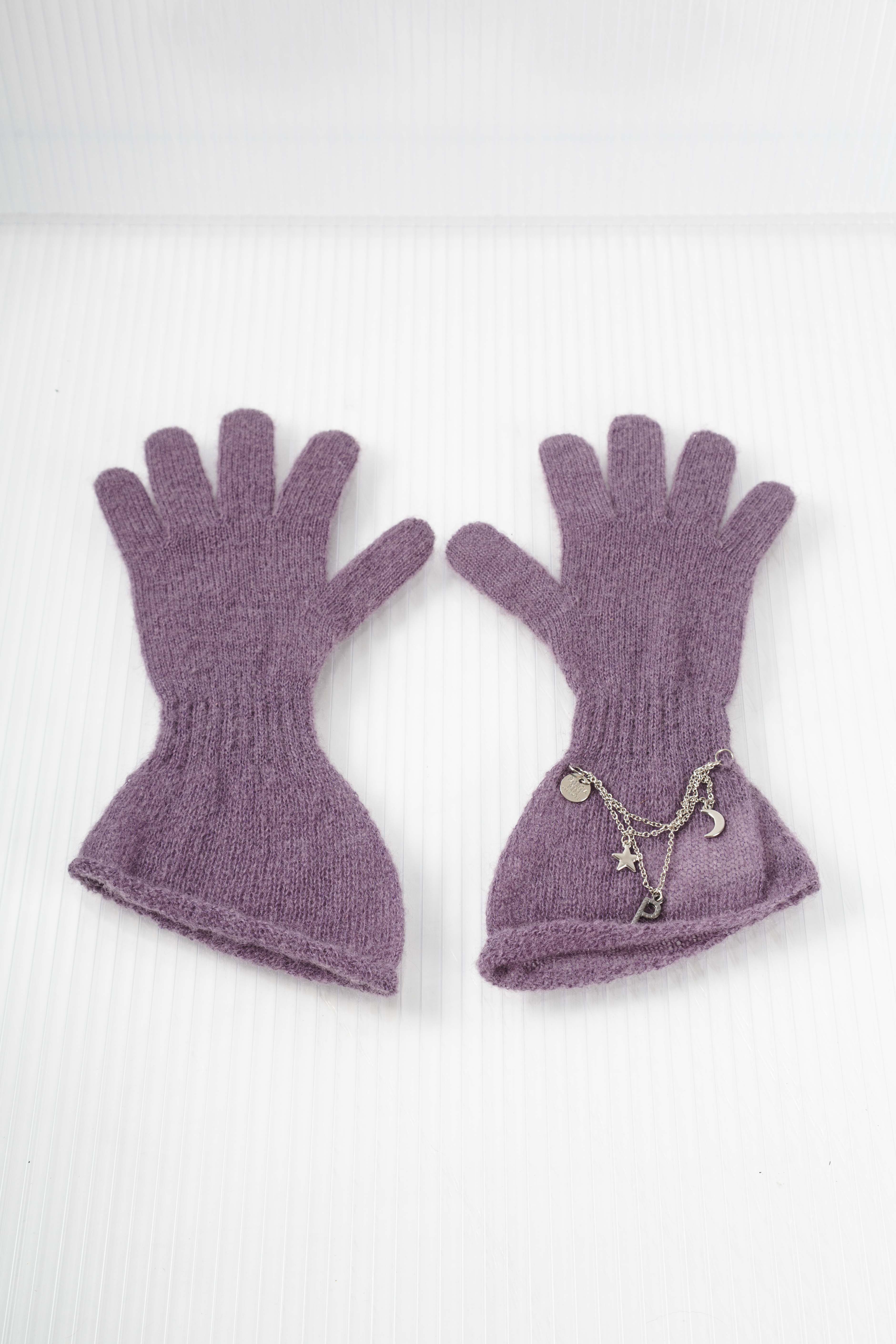 PURPLE SHEER WOOL CHAINED GLOVES