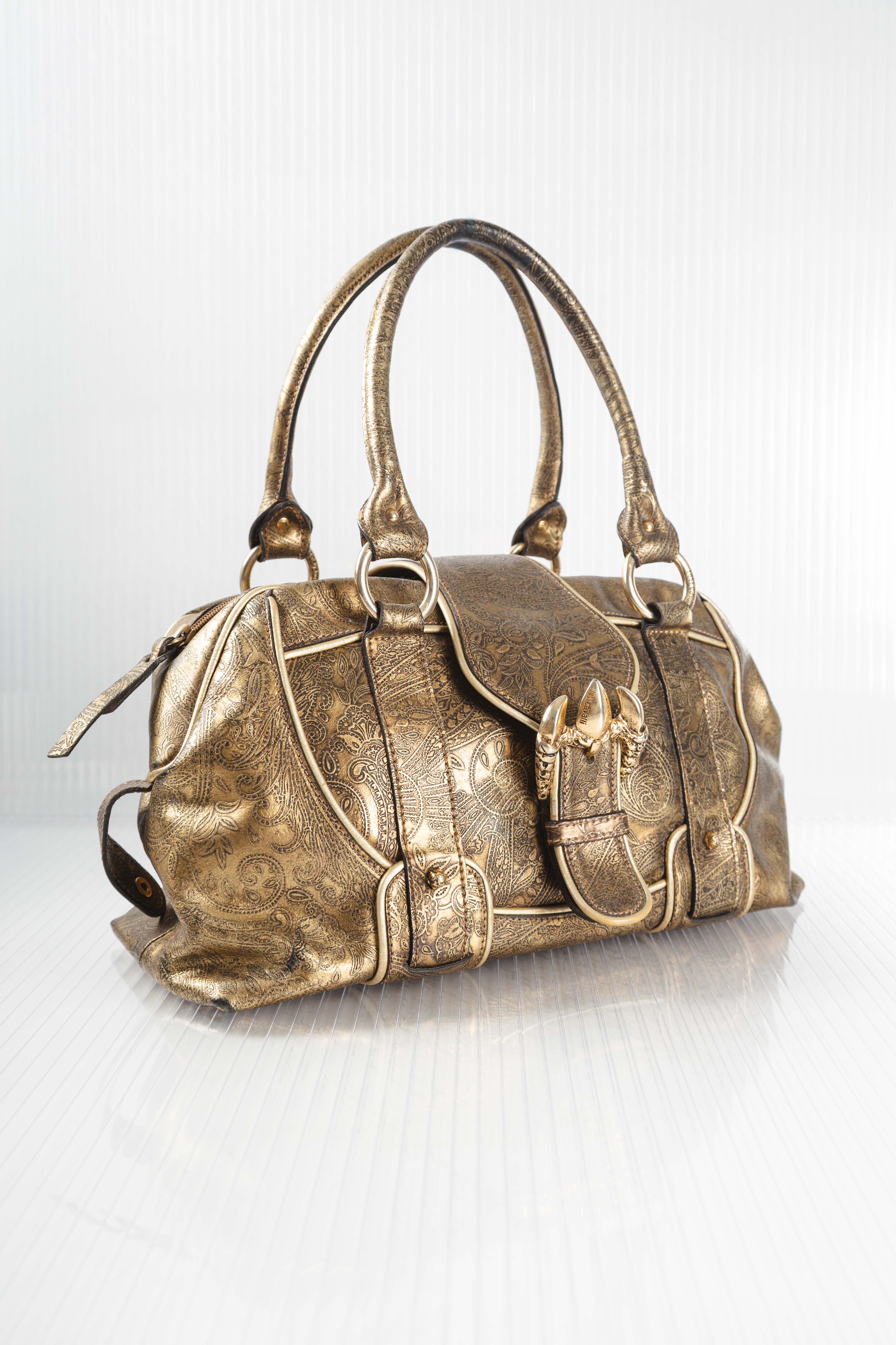 FW2007 GOLD PATTERNED LEATHER BUCKLE BAG