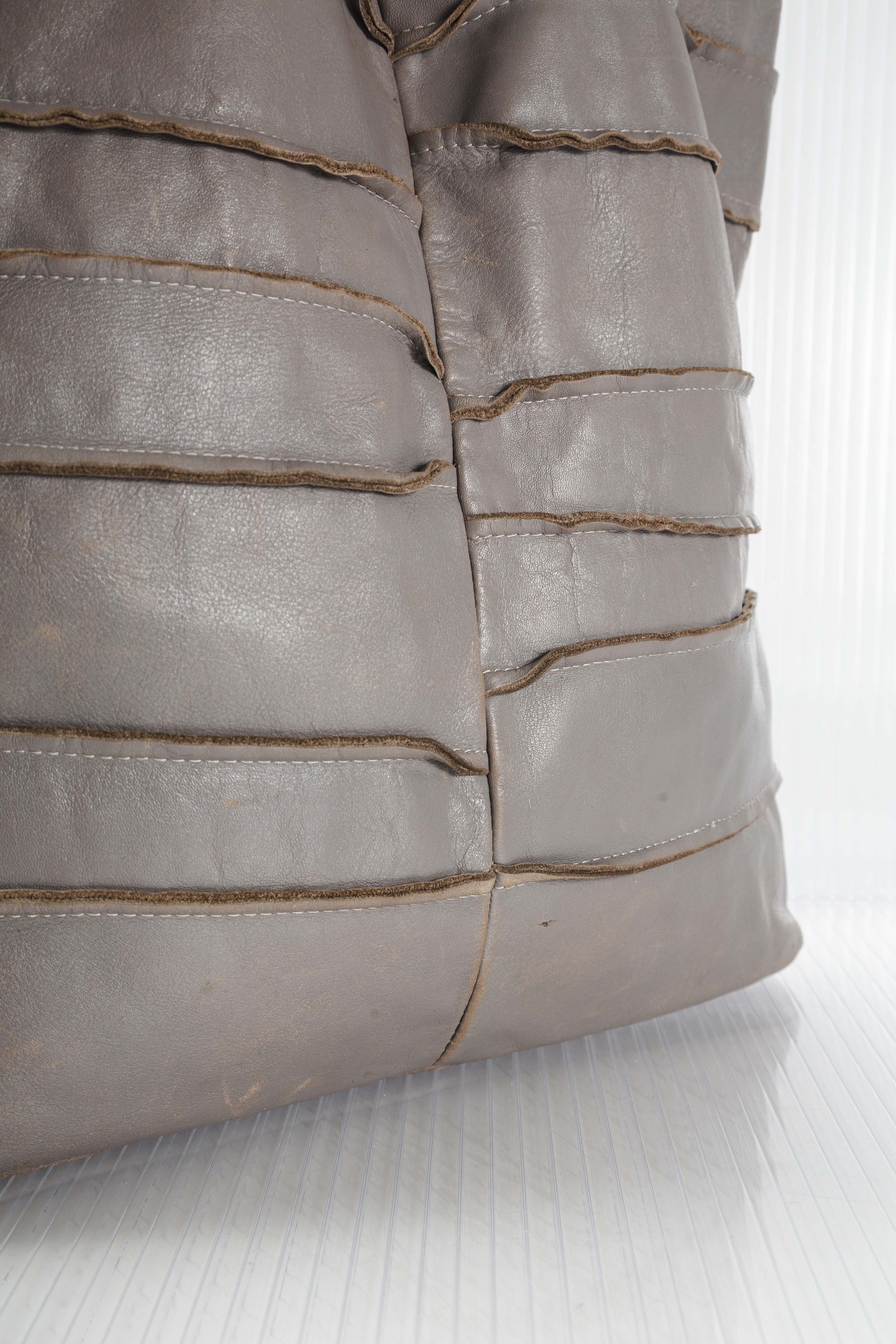 GREY DISTRESSED PATCHED LEATHER TOTEBAG