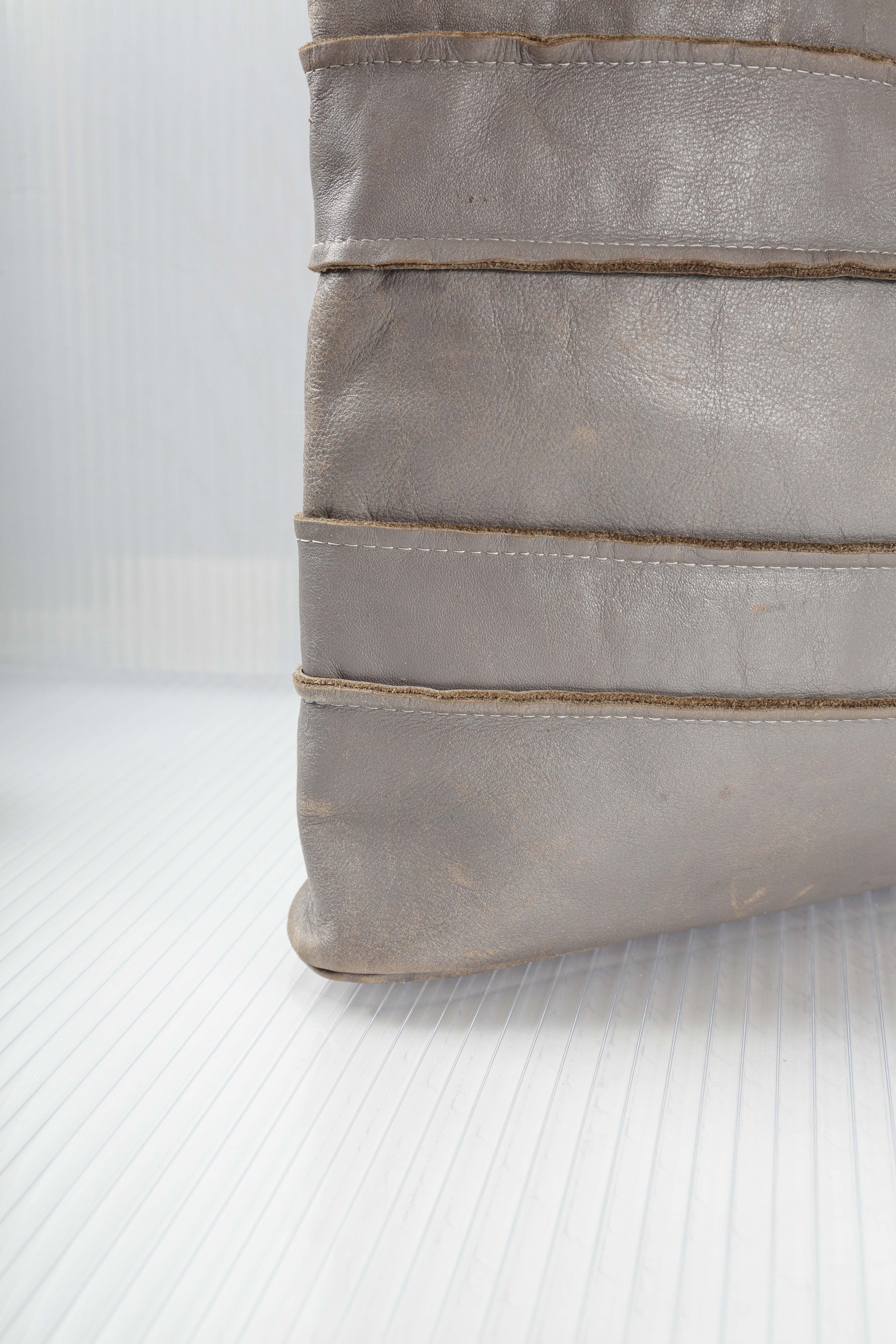GREY DISTRESSED PATCHED LEATHER TOTEBAG