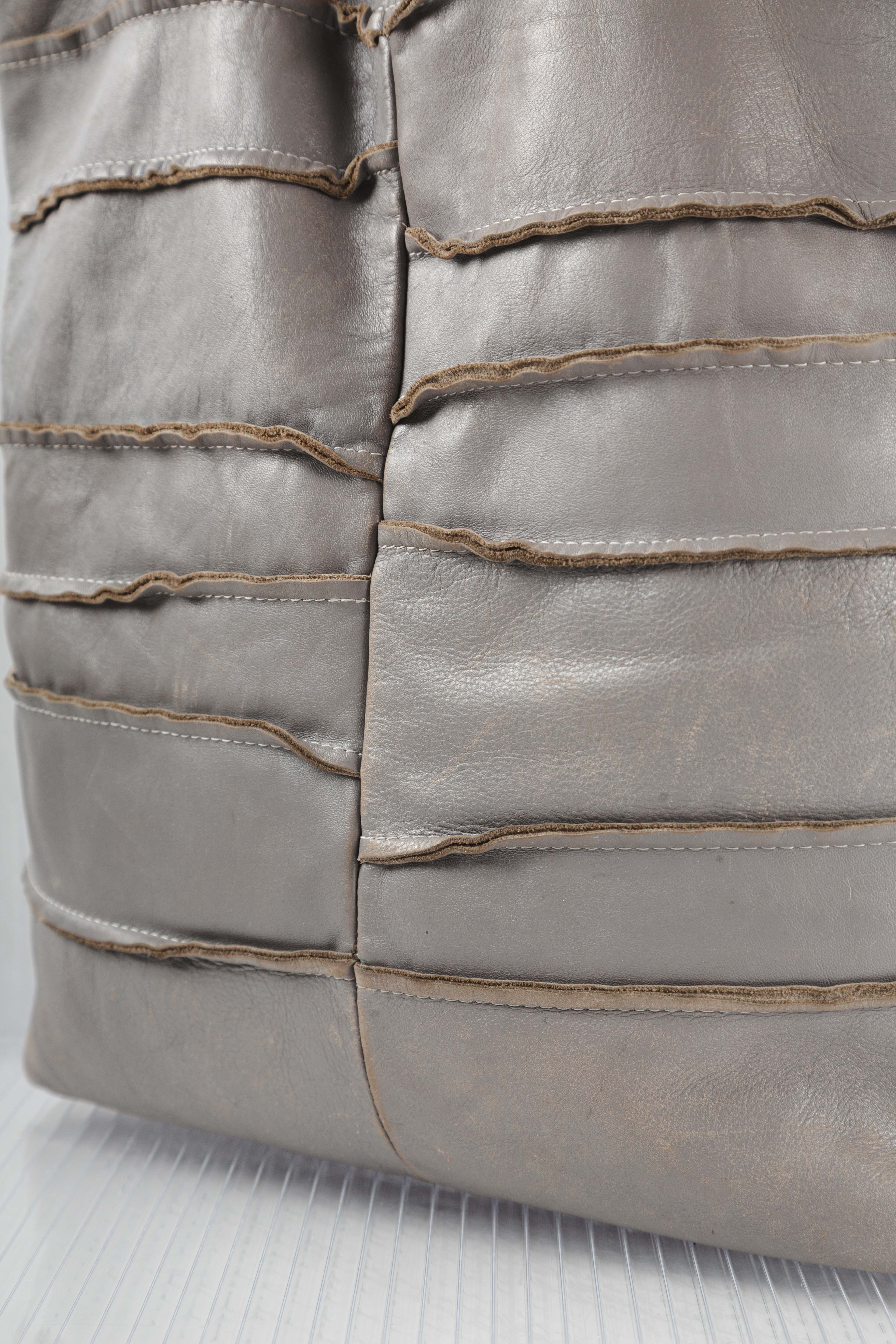 GREY DISTRESSED PATCHED LEATHER TOTEBAG