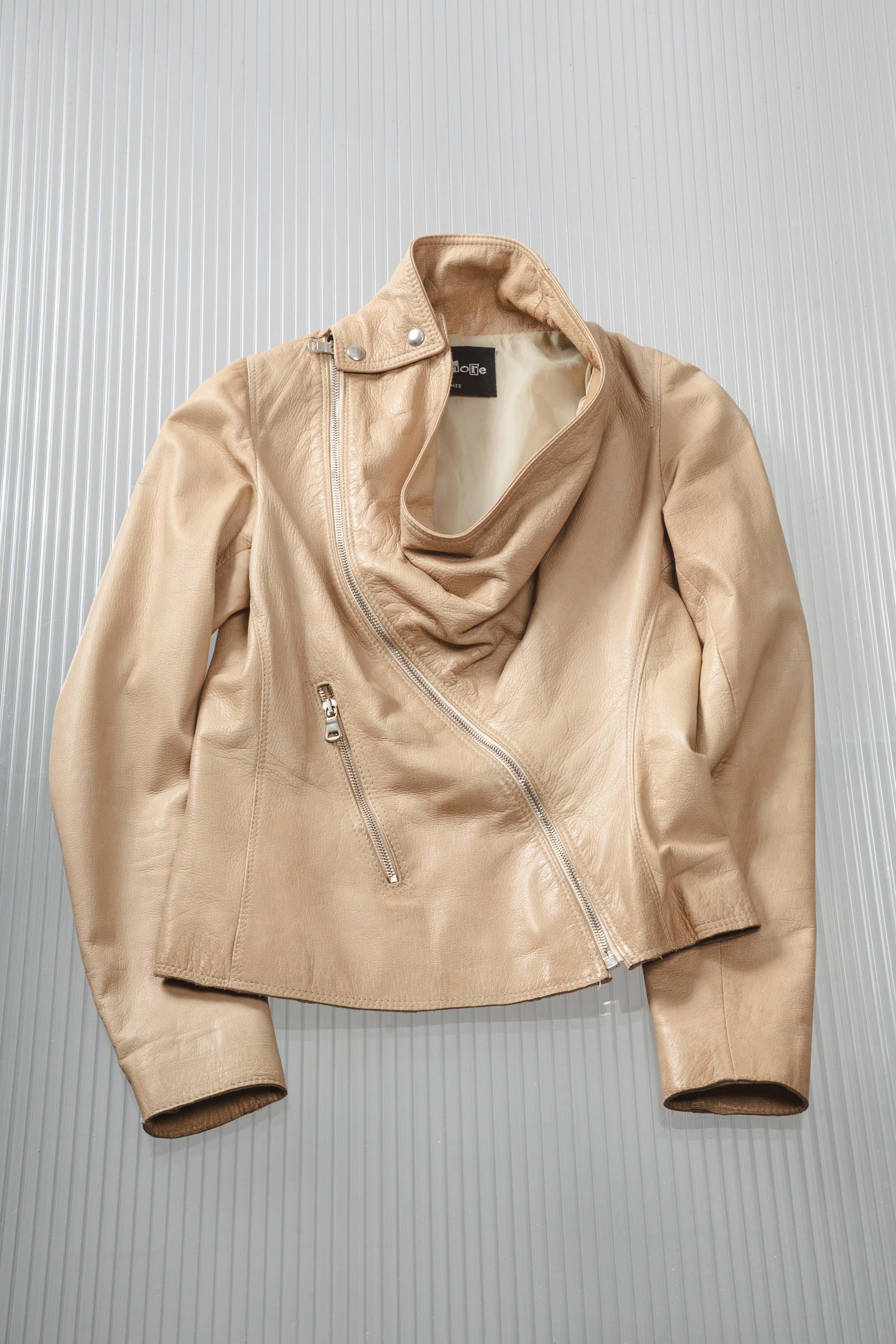NUDE ASYMMETRIC DRAIPED LEATHER JACKET