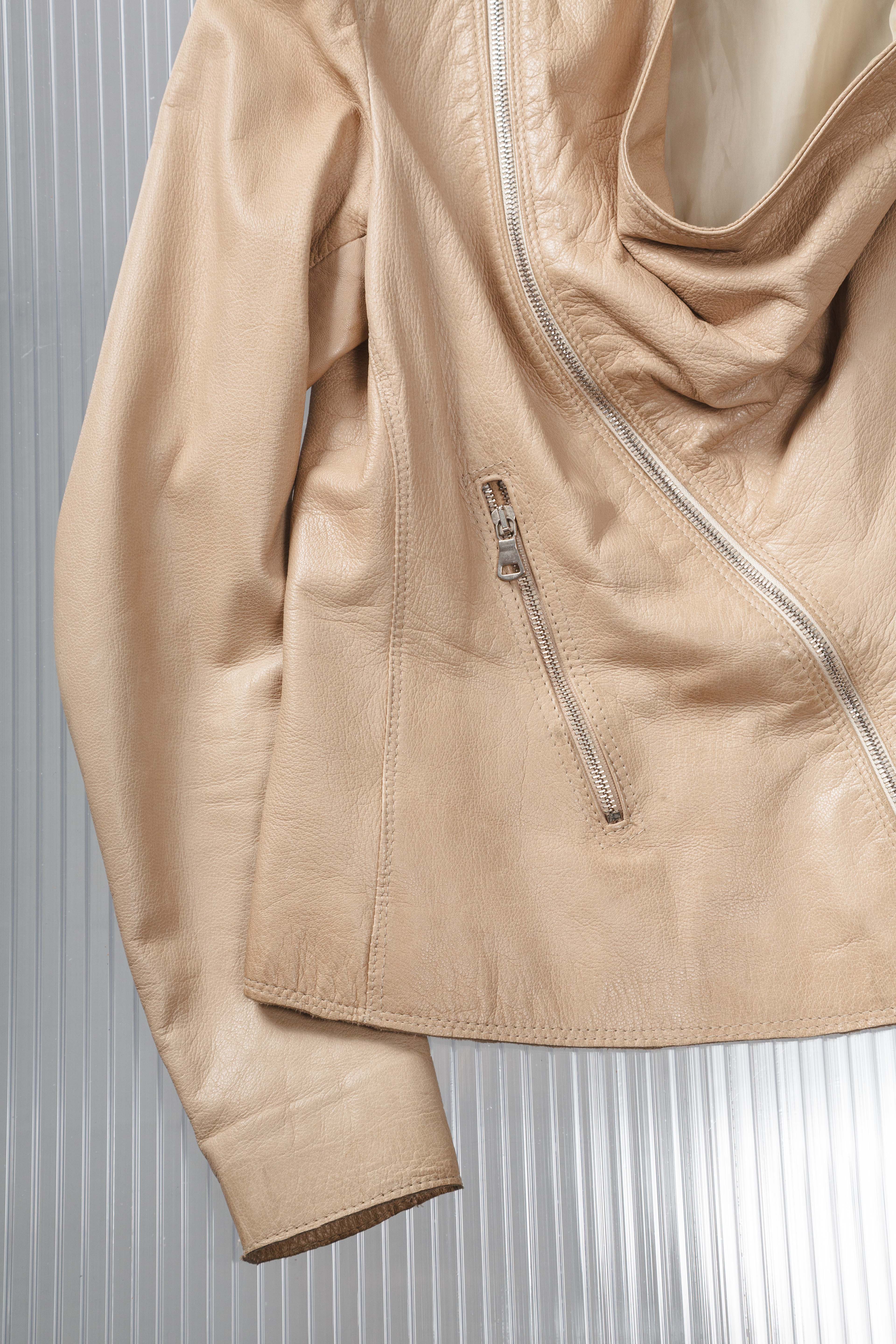 NUDE ASYMMETRIC DRAIPED LEATHER JACKET