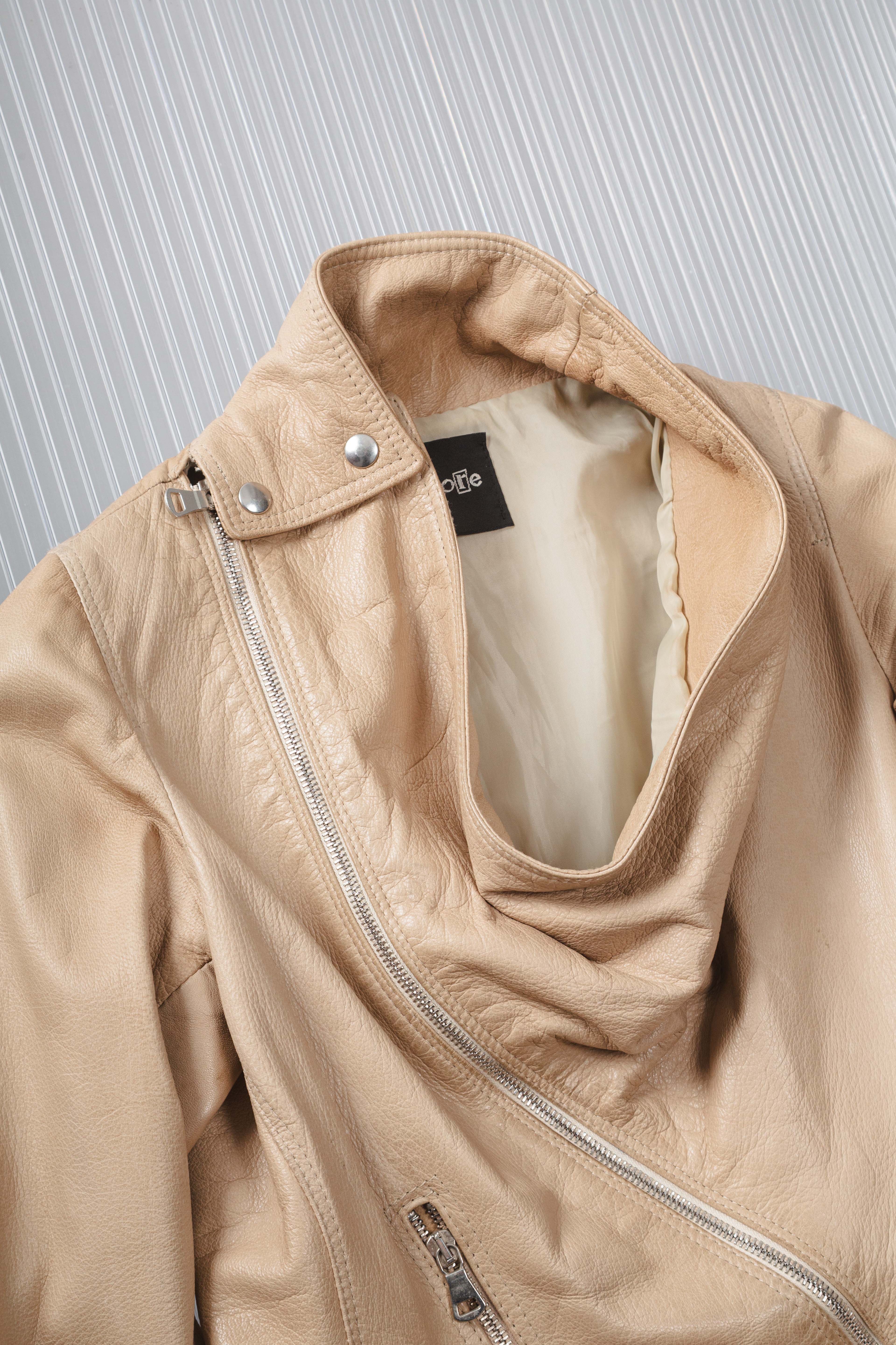 NUDE ASYMMETRIC DRAIPED LEATHER JACKET