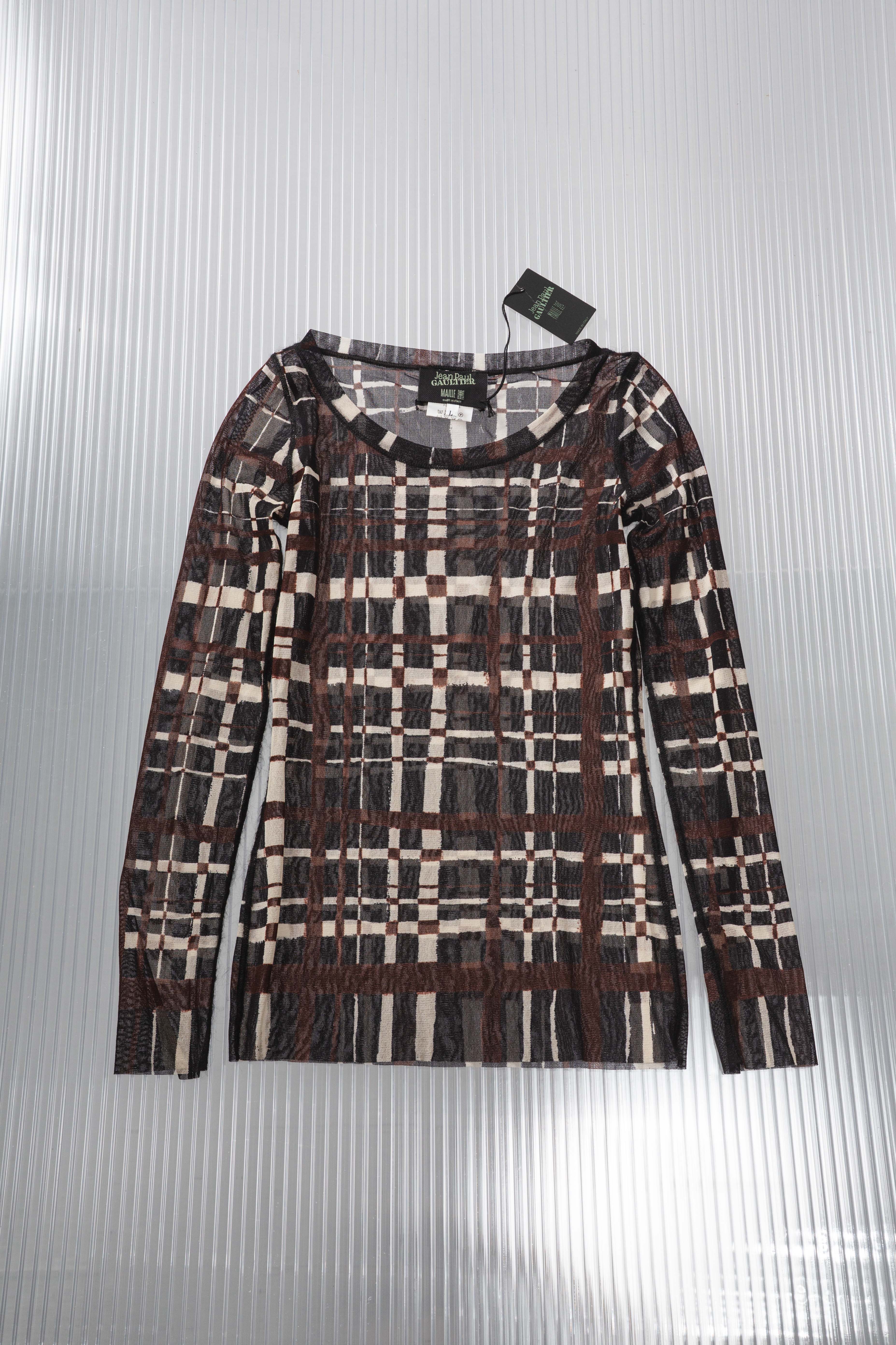 FW2001 CHECK MESH LONG SLEEVED TOP