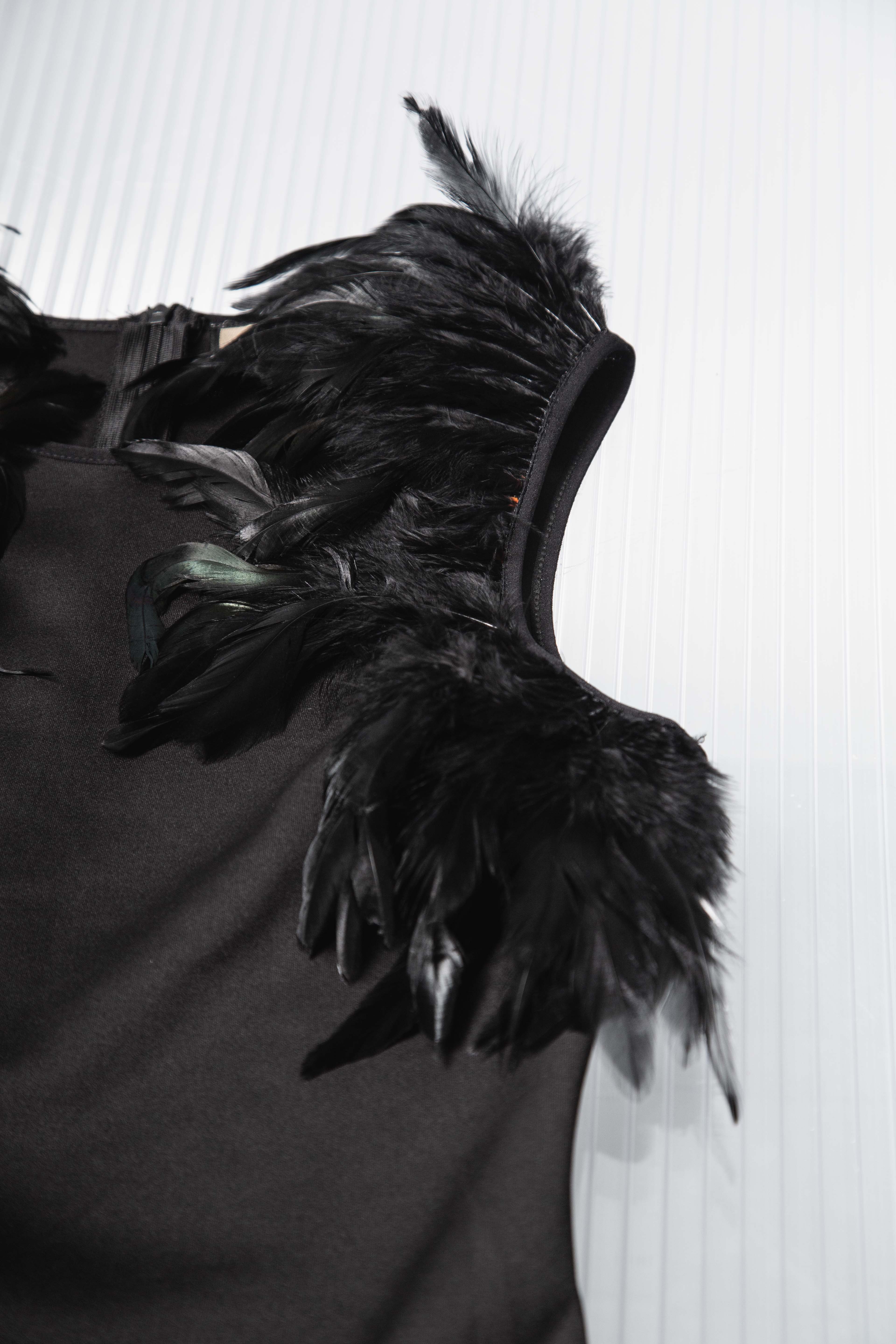 BLACK FEATHERS STRETCH TOP
