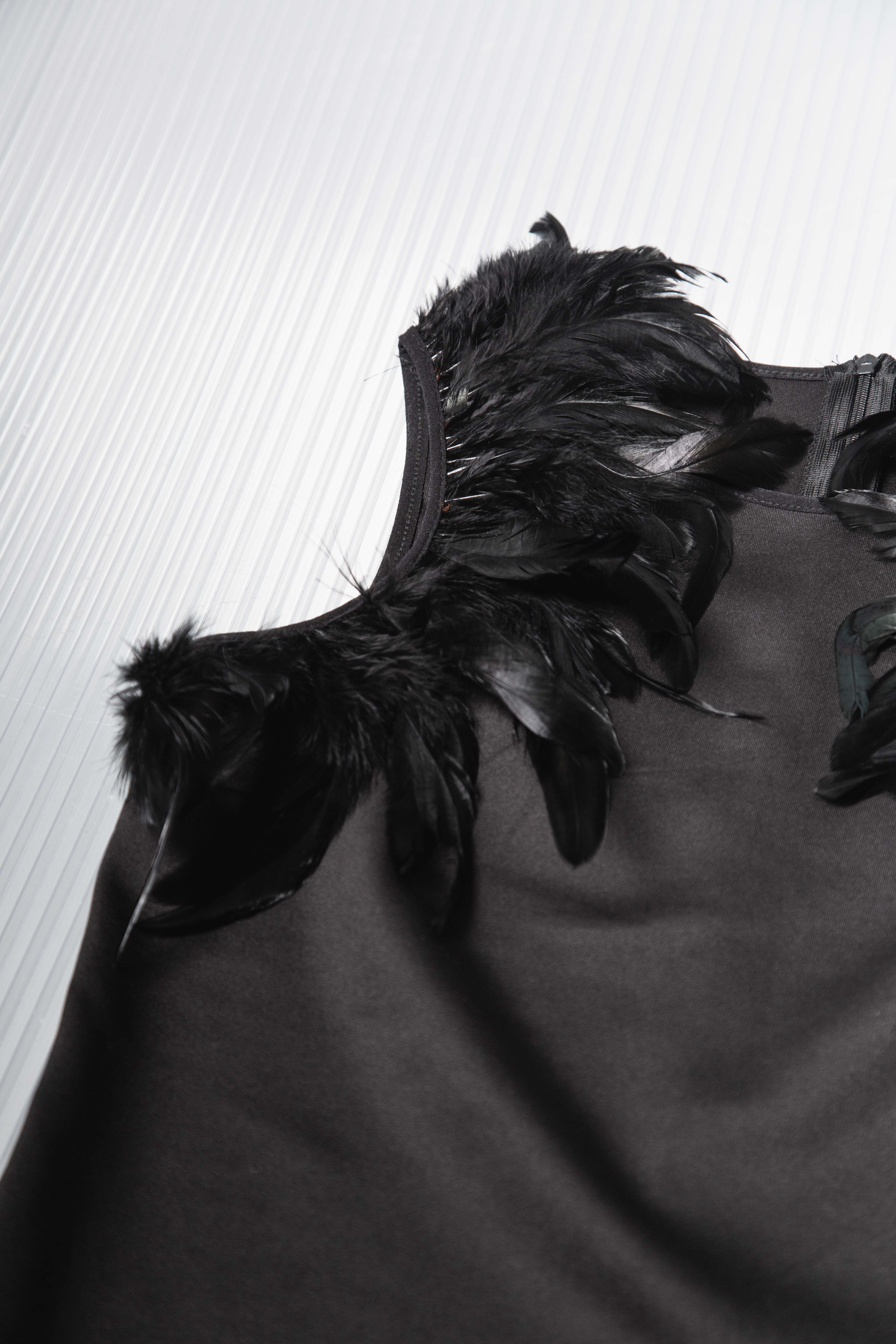 BLACK FEATHERS STRETCH TOP