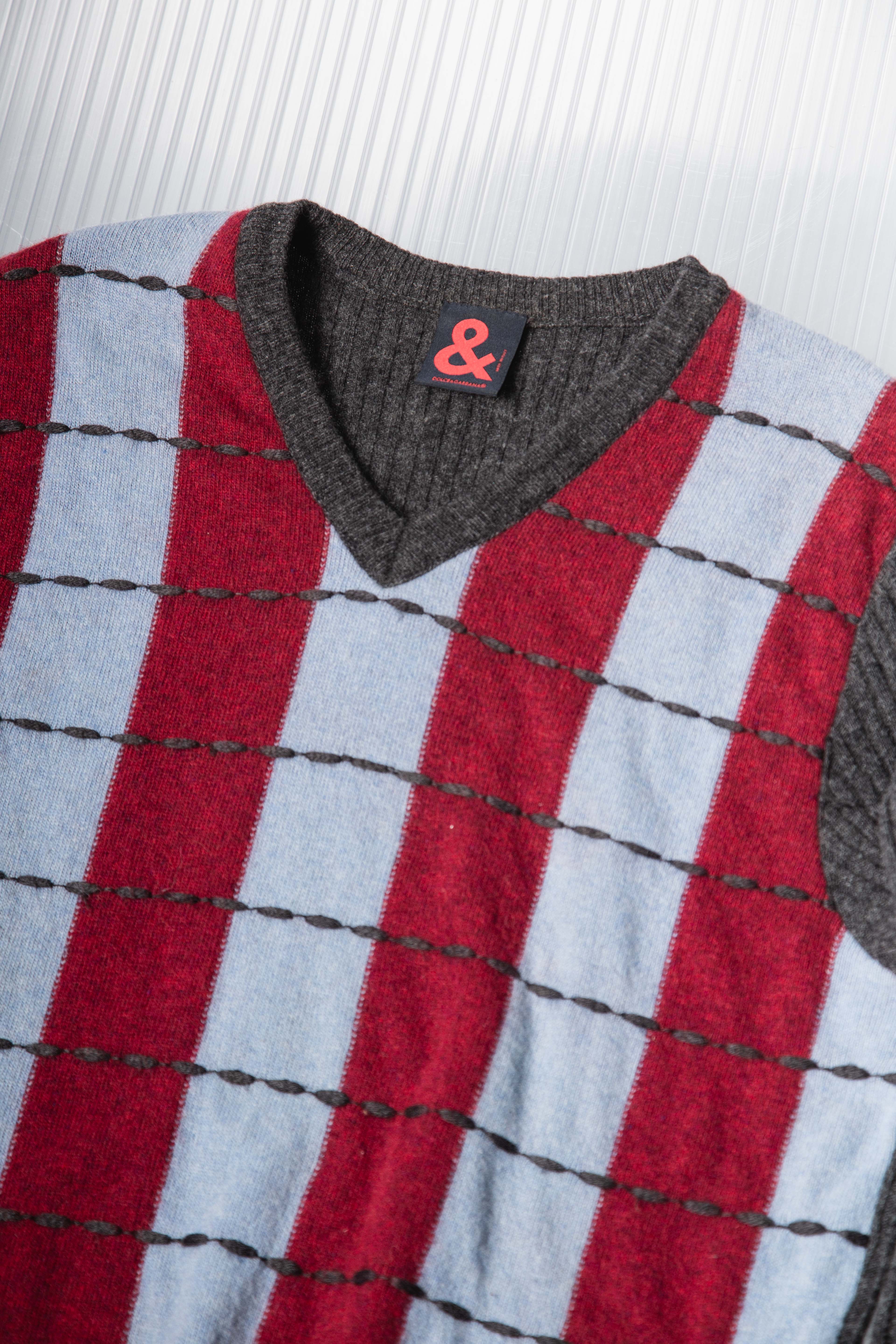 DOLCE & GABBANA PLAID TRICOLOR WOOL SWEATER