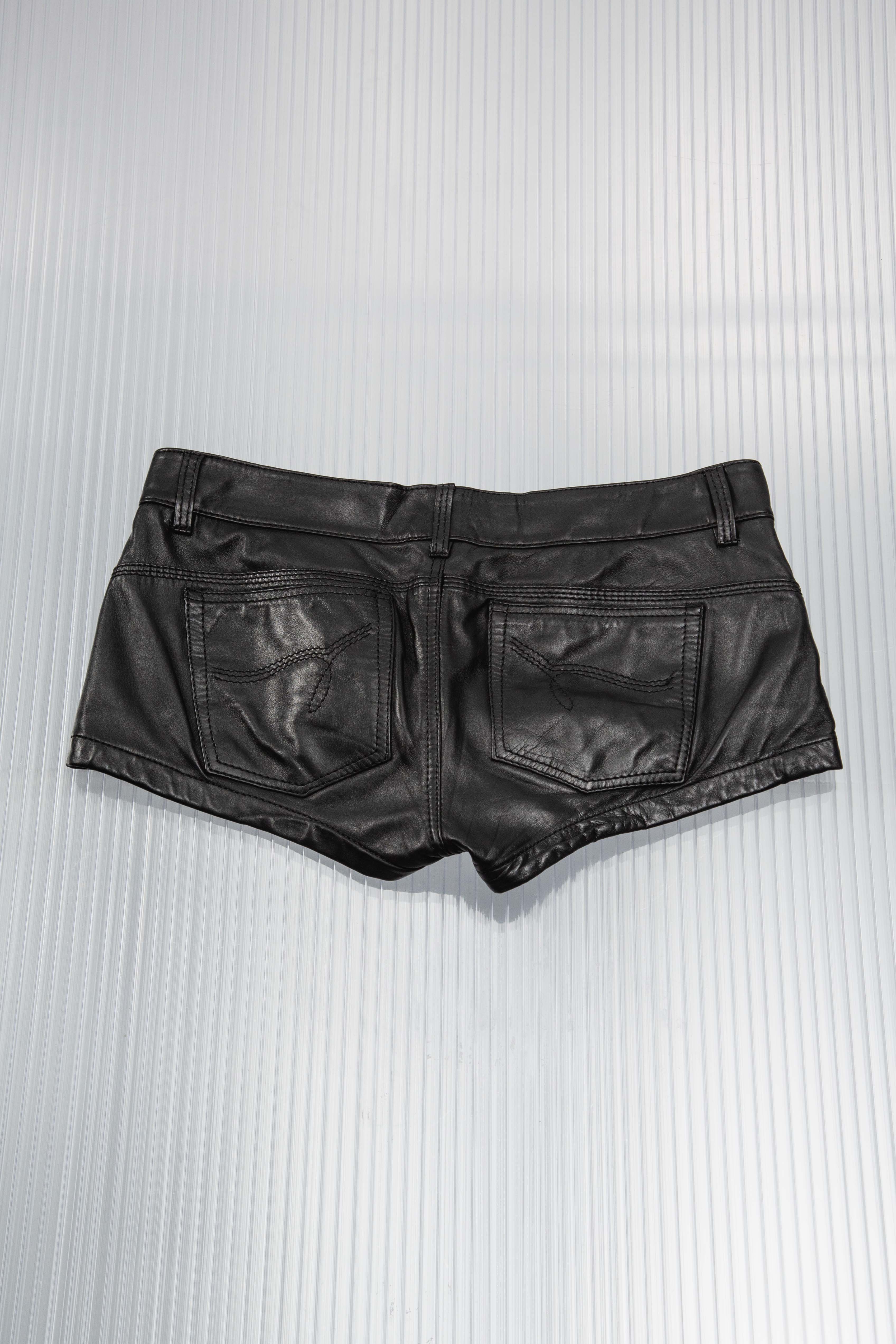 BLACK LEATHER MICRO SHORTS