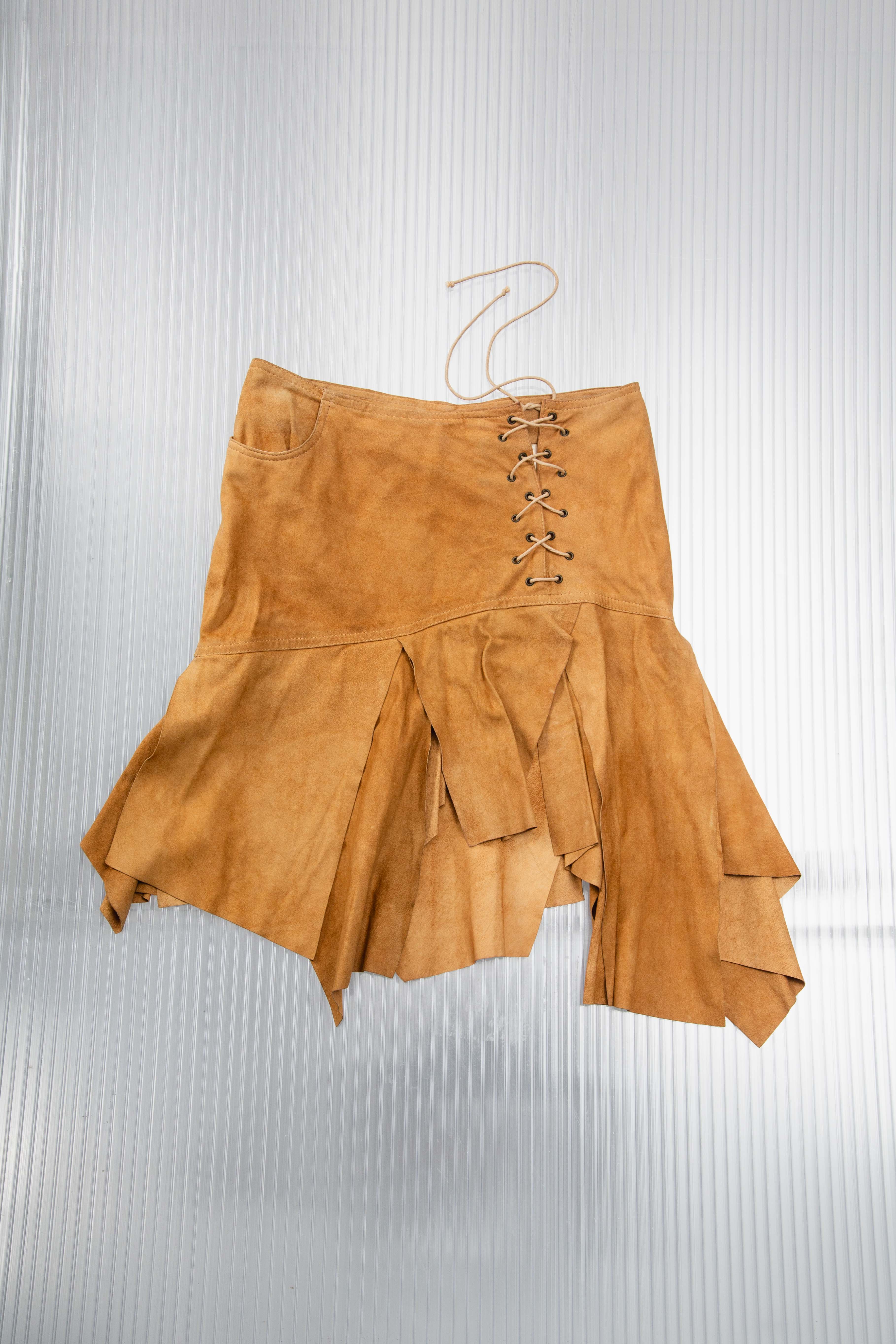 PLEIN SUD LACED UP SUEDE RUFFLE SKIRT