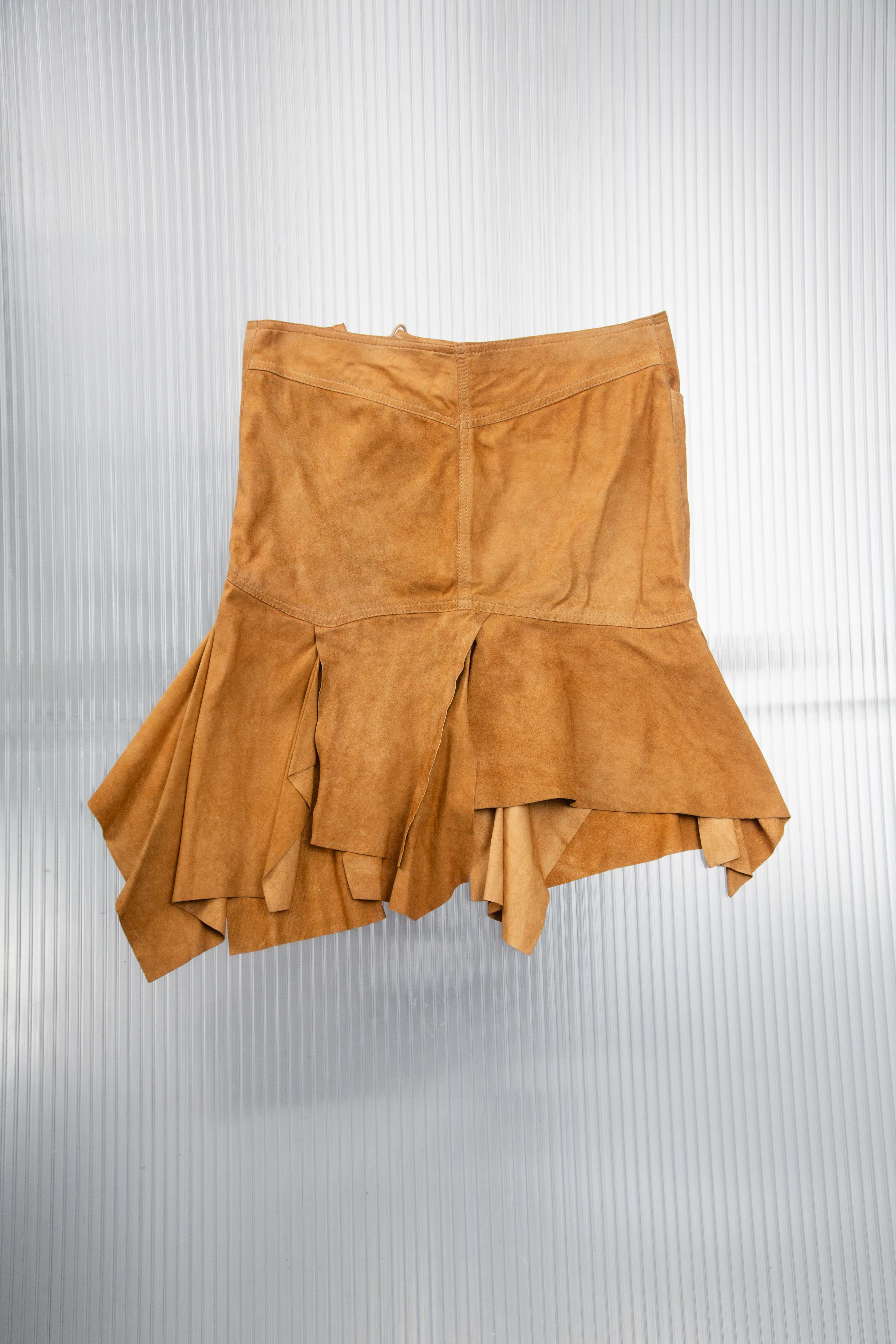 PLEIN SUD LACED UP SUEDE RUFFLE SKIRT