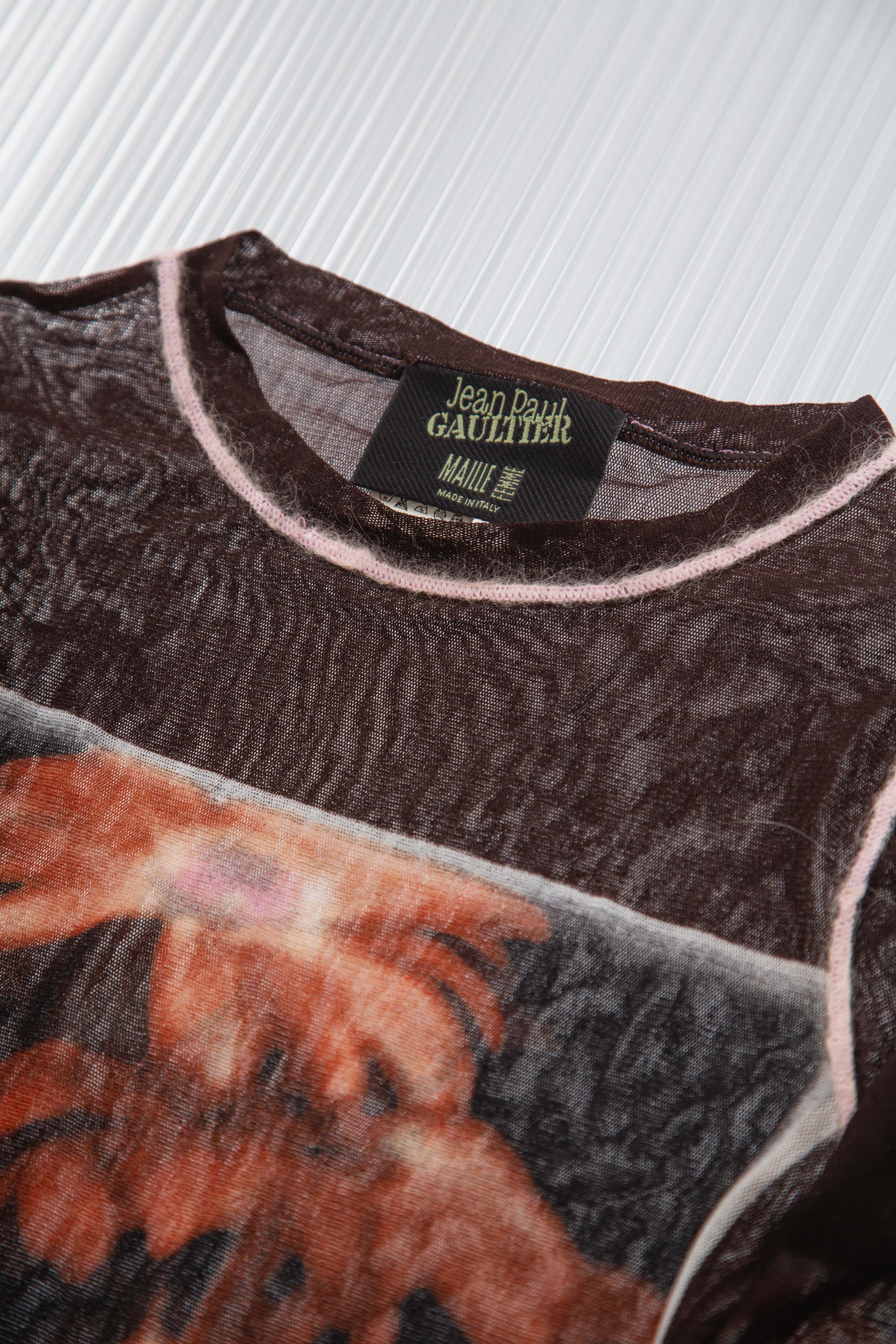 JEAN PAUL GUALTIER 90'S TRICOLOR FLORAL MESH LONG TOP