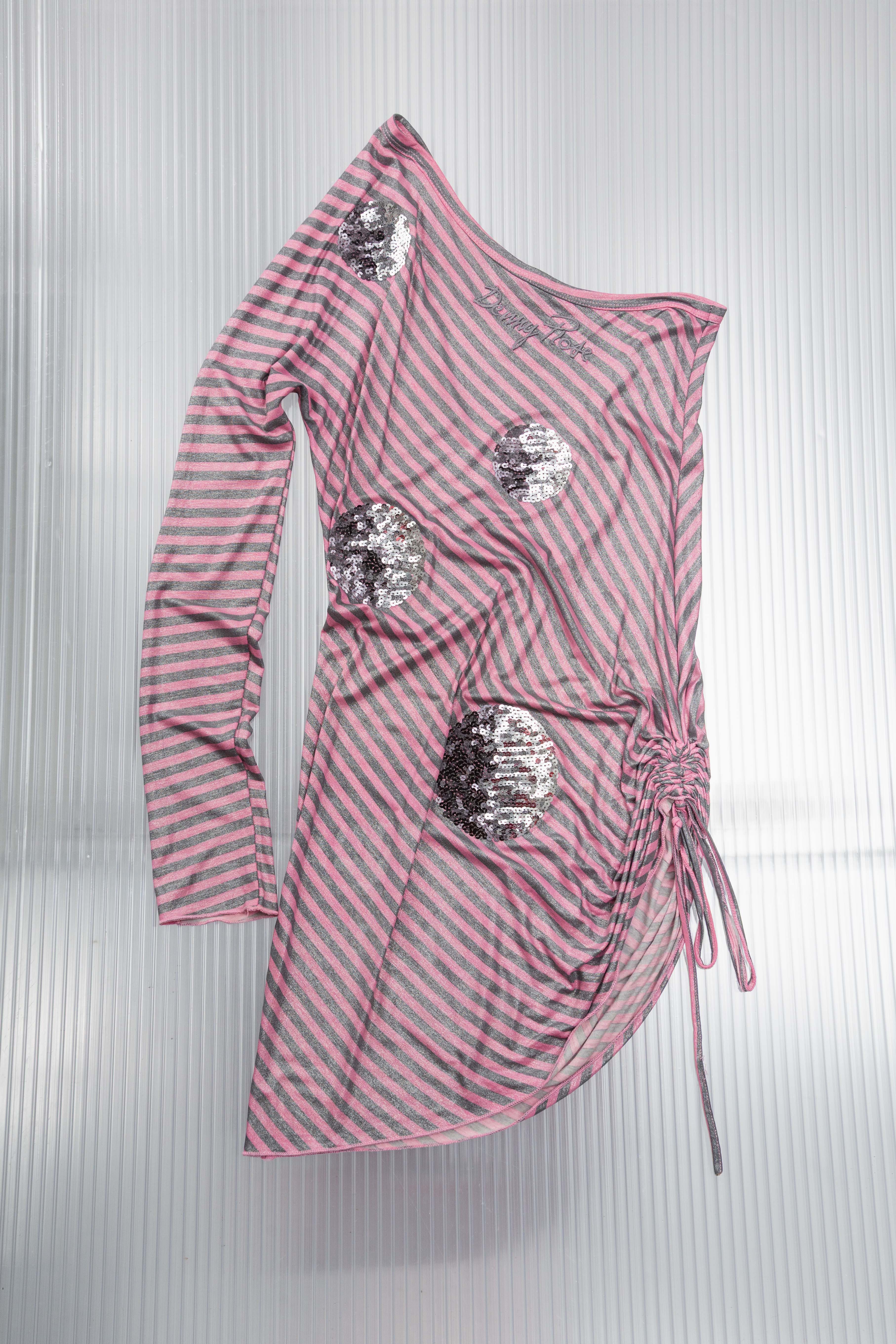 STRIPED ONE-SHOULDER RUCHED MINI DRESS
