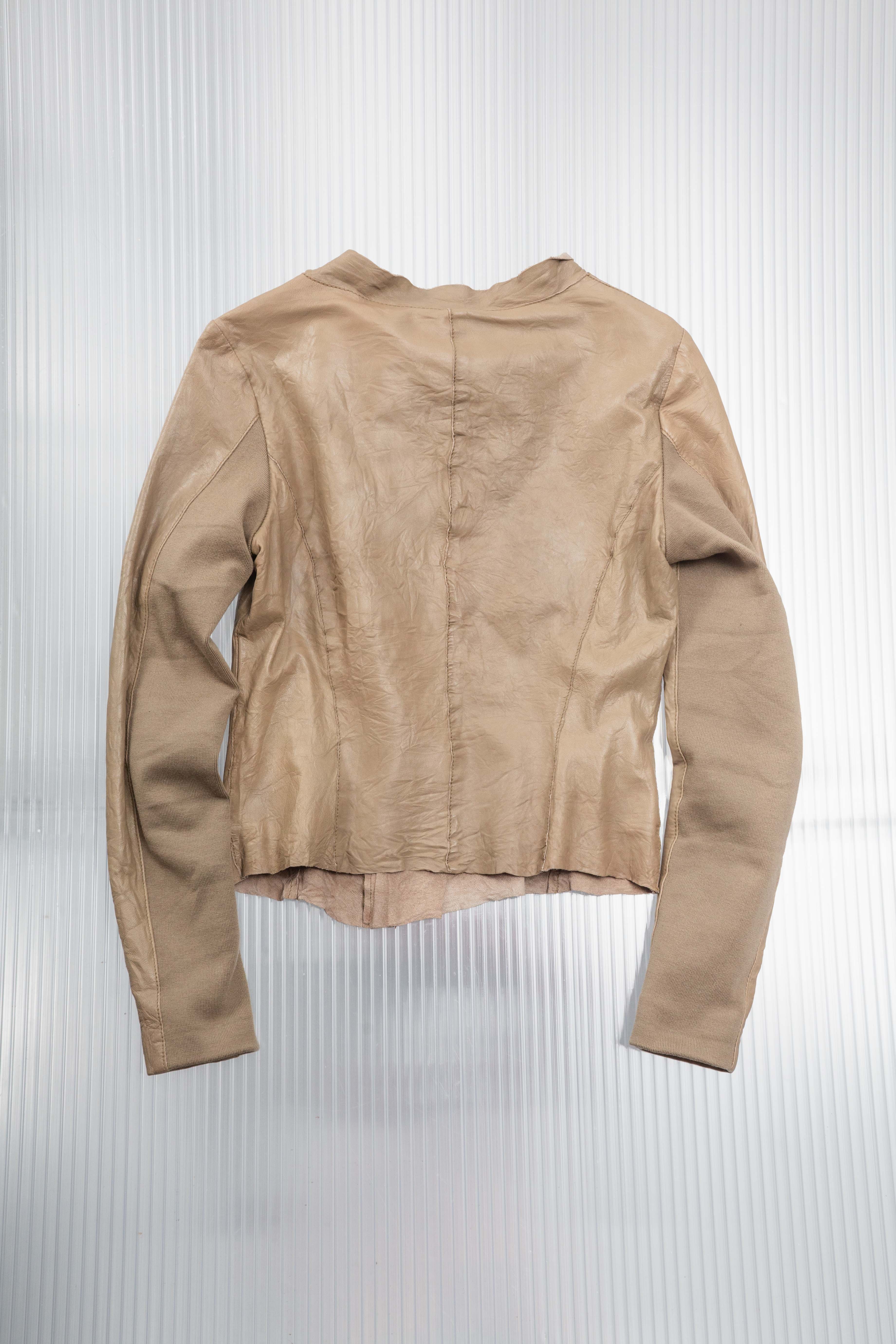 ECRU CRINKLED ASYMMETRICAL LEATHER JACKET