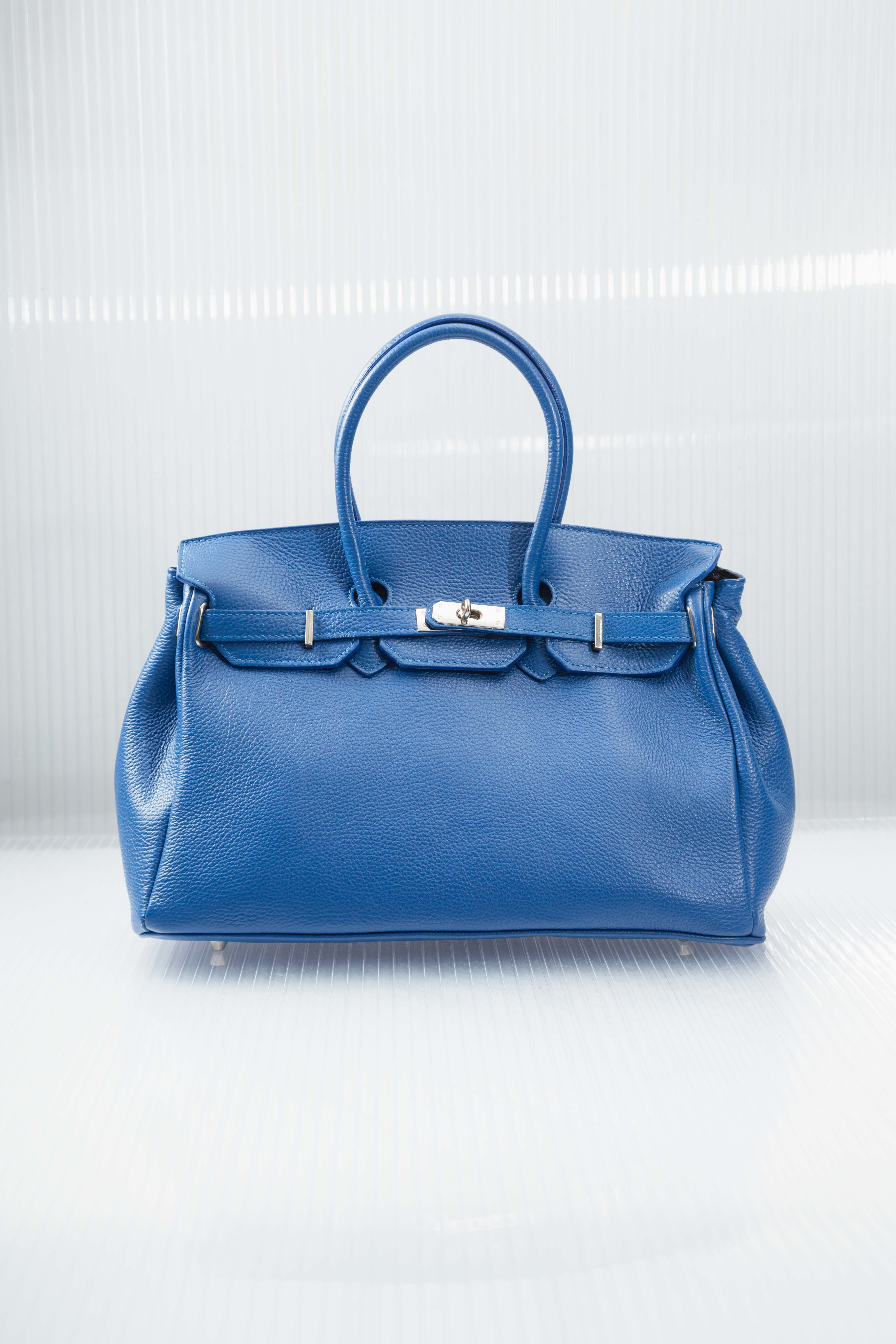 BLUE LEATHER FIRKIN HANDBAG