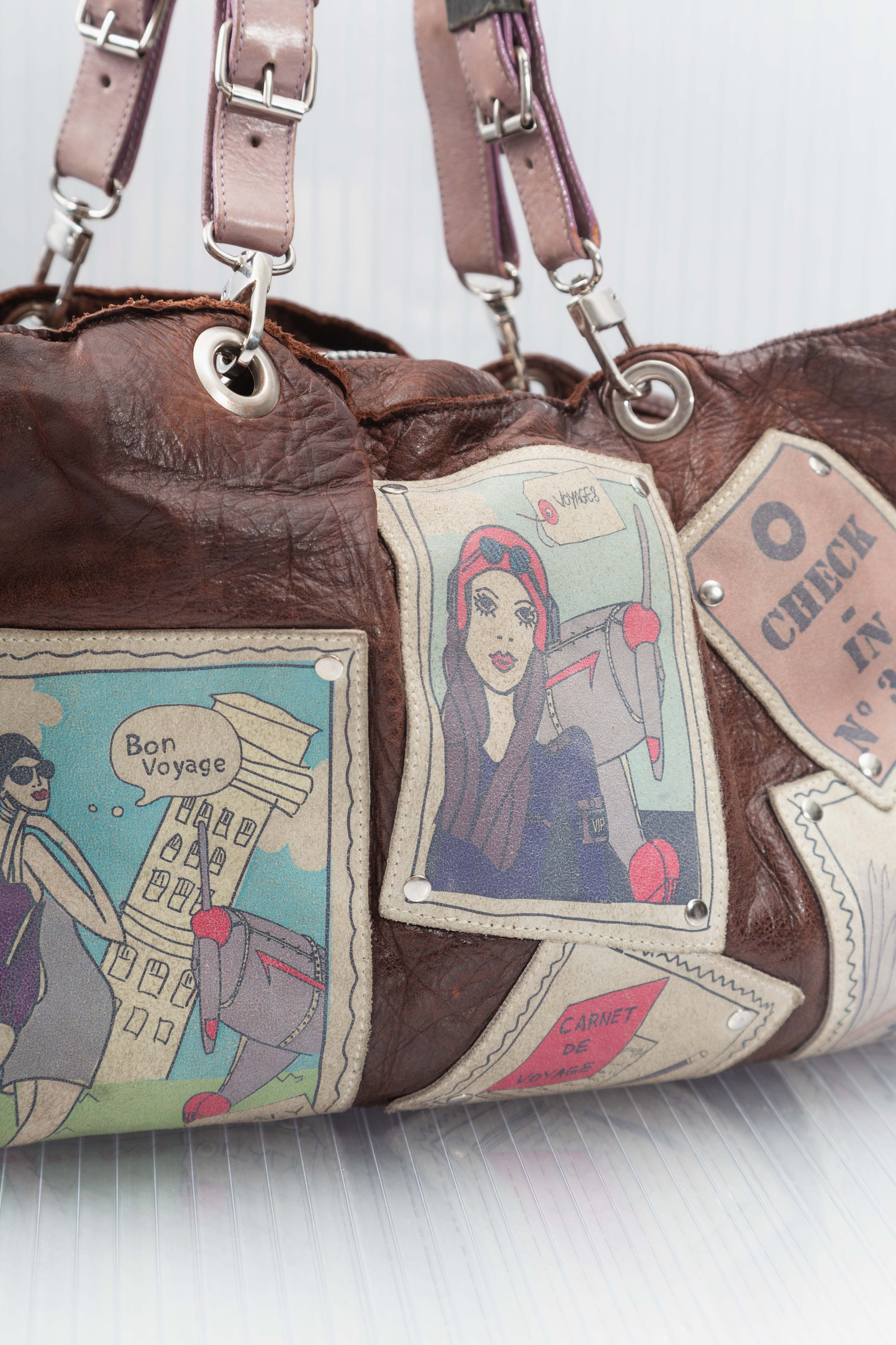 POSTCARDS ZIPPED LEATHER BAG