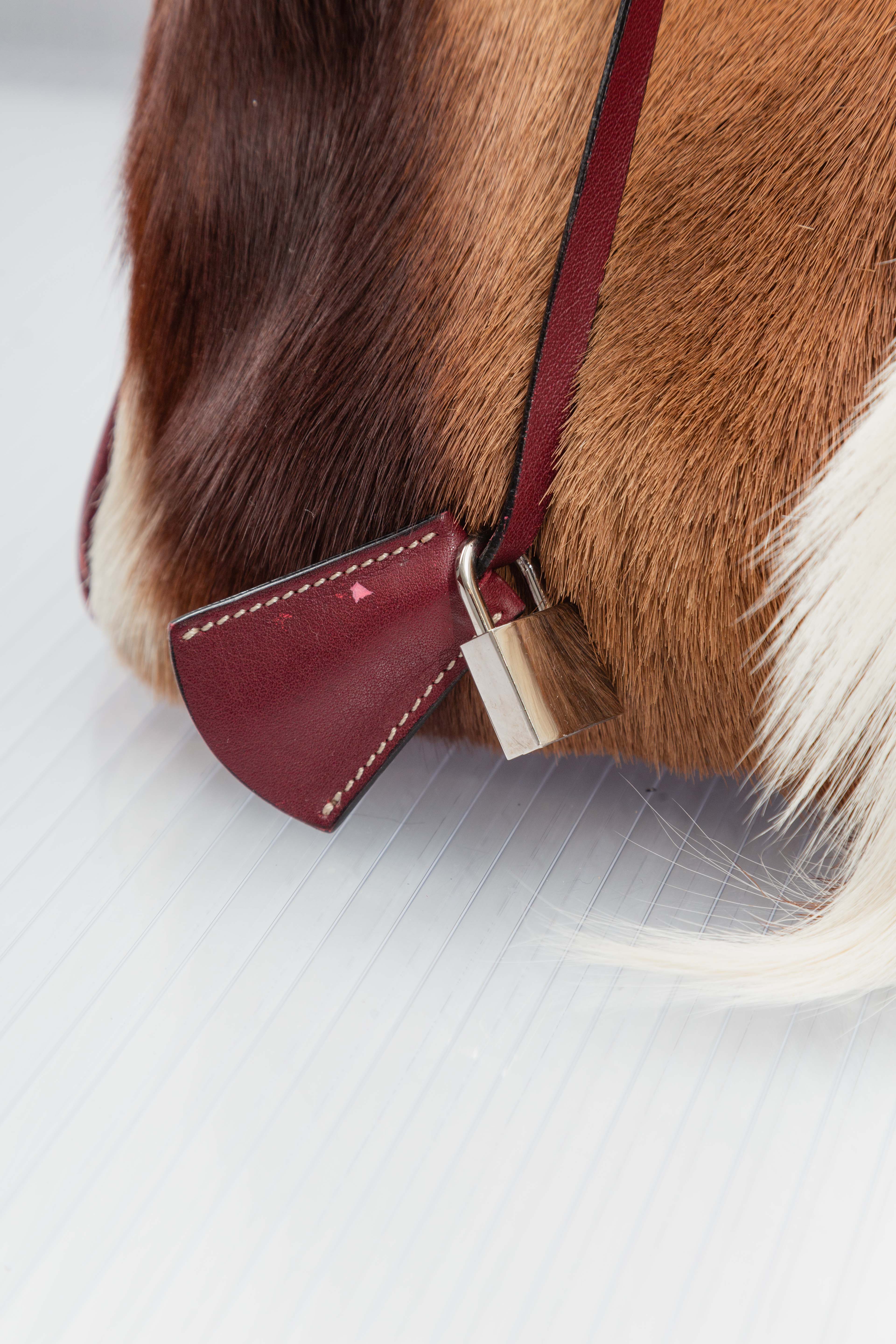 RED LEATHER FUR FIRKIN HANDBAG