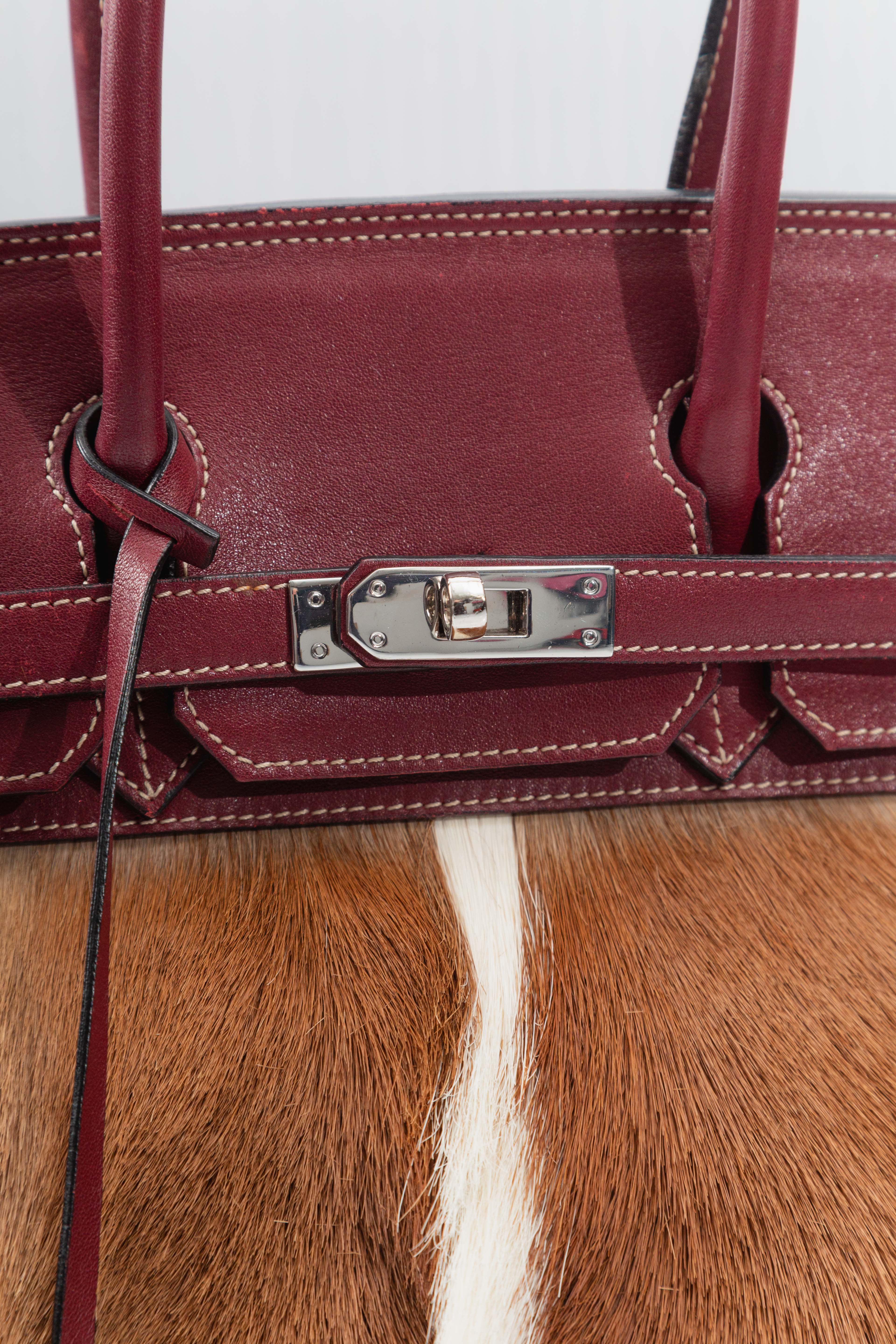 RED LEATHER FUR FIRKIN HANDBAG