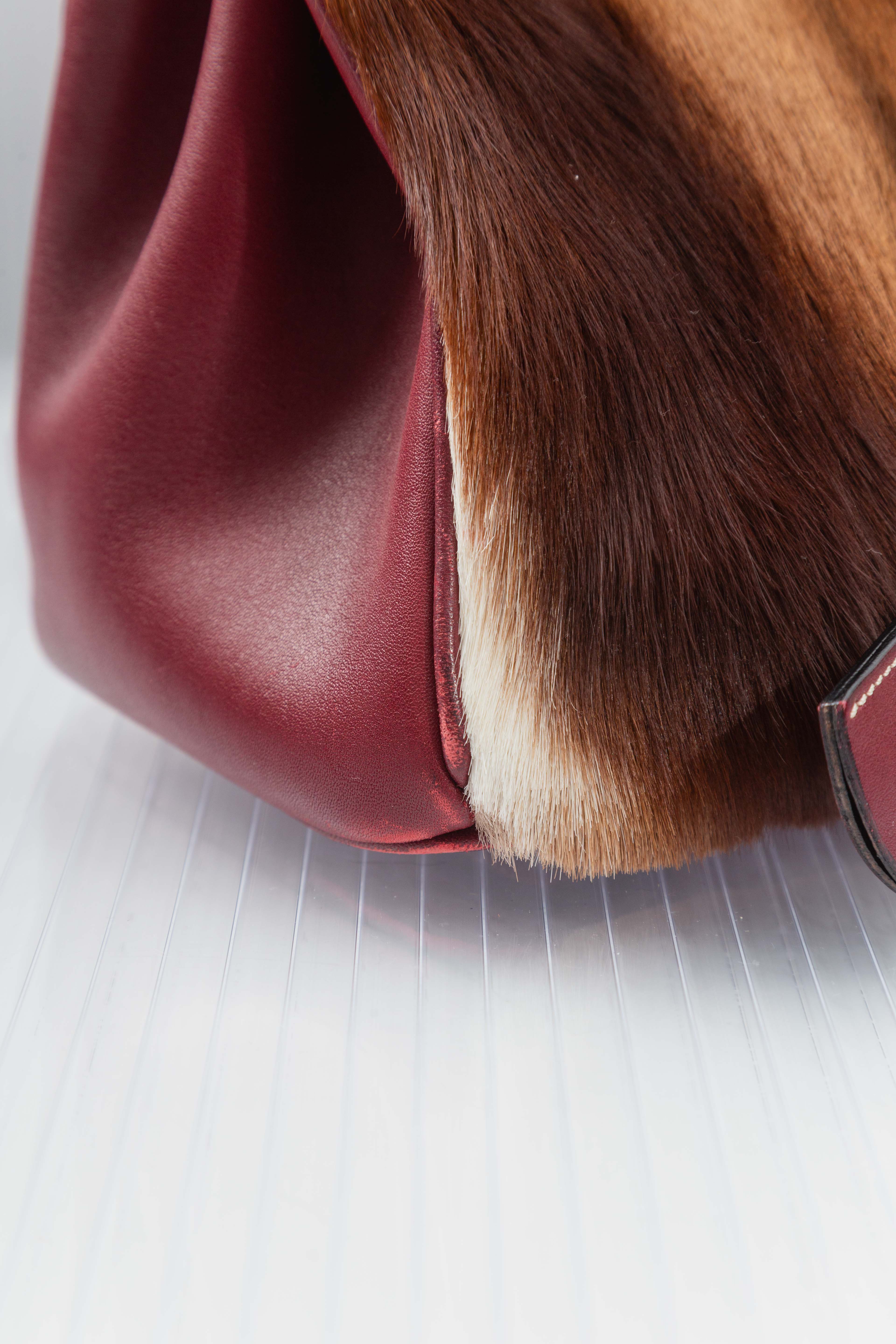 RED LEATHER FUR FIRKIN HANDBAG
