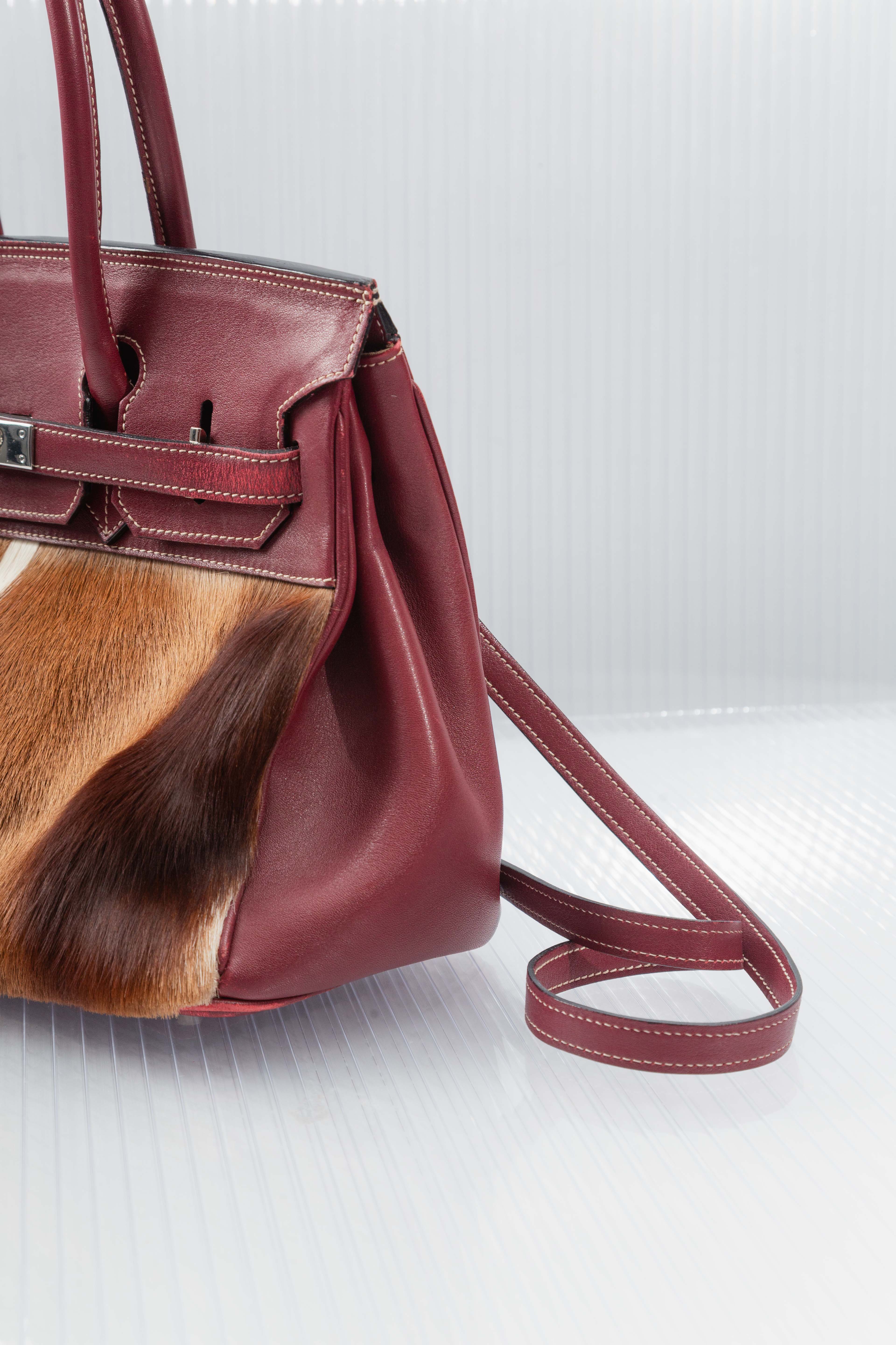 RED LEATHER FUR FIRKIN HANDBAG