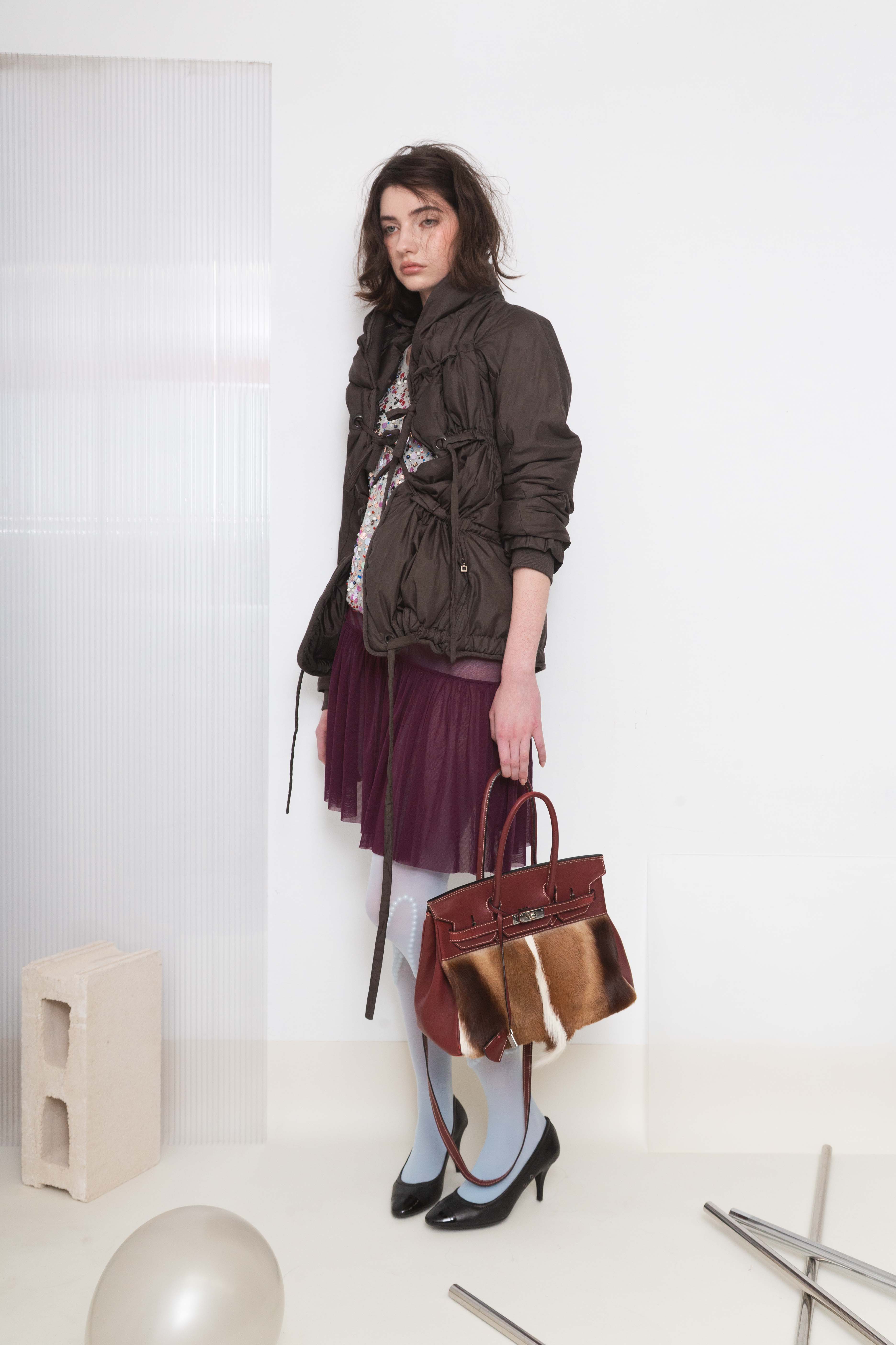 RED LEATHER FUR FIRKIN HANDBAG