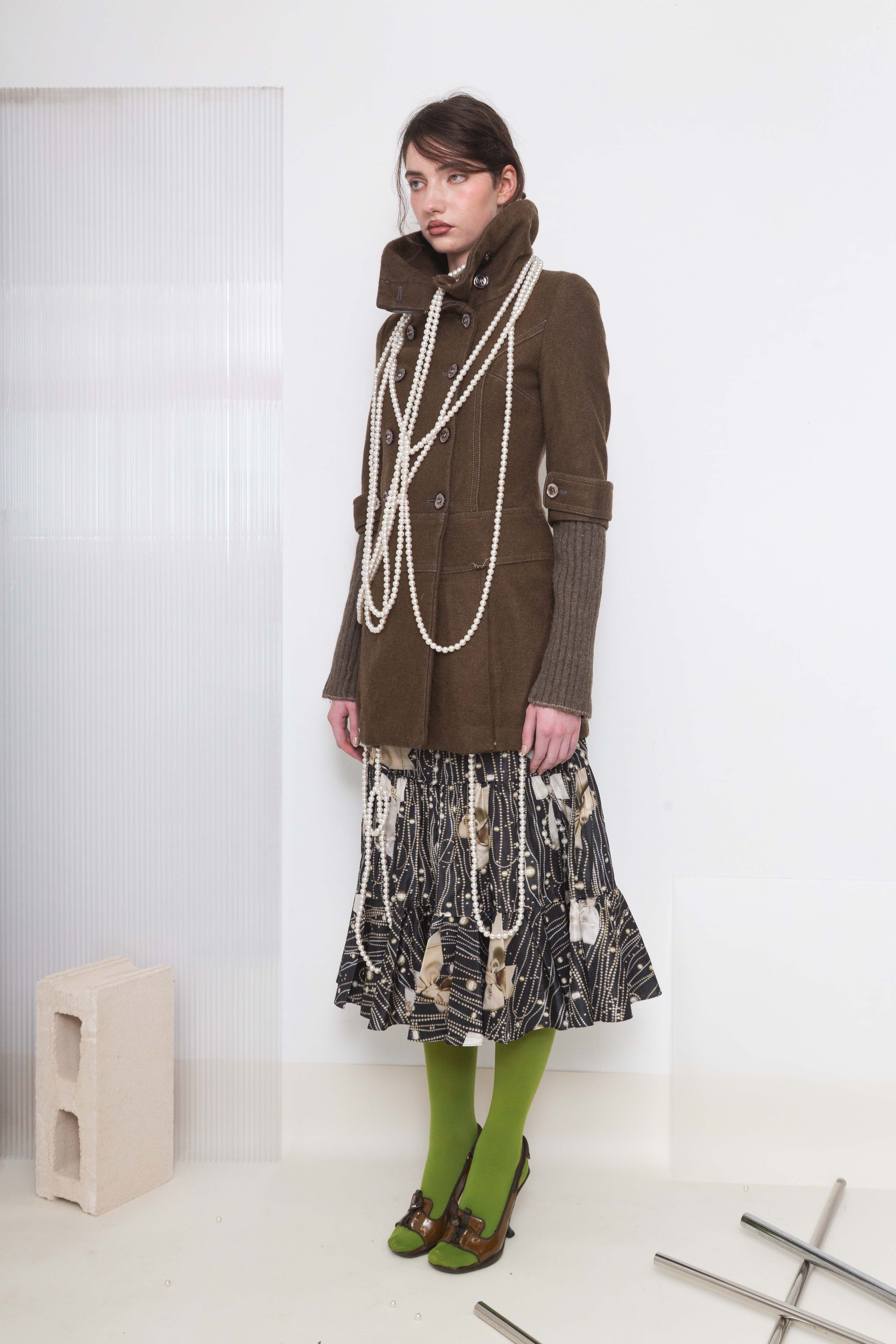MOSCHINO SILKY BOWS & PEARLS MIDI SKIRT