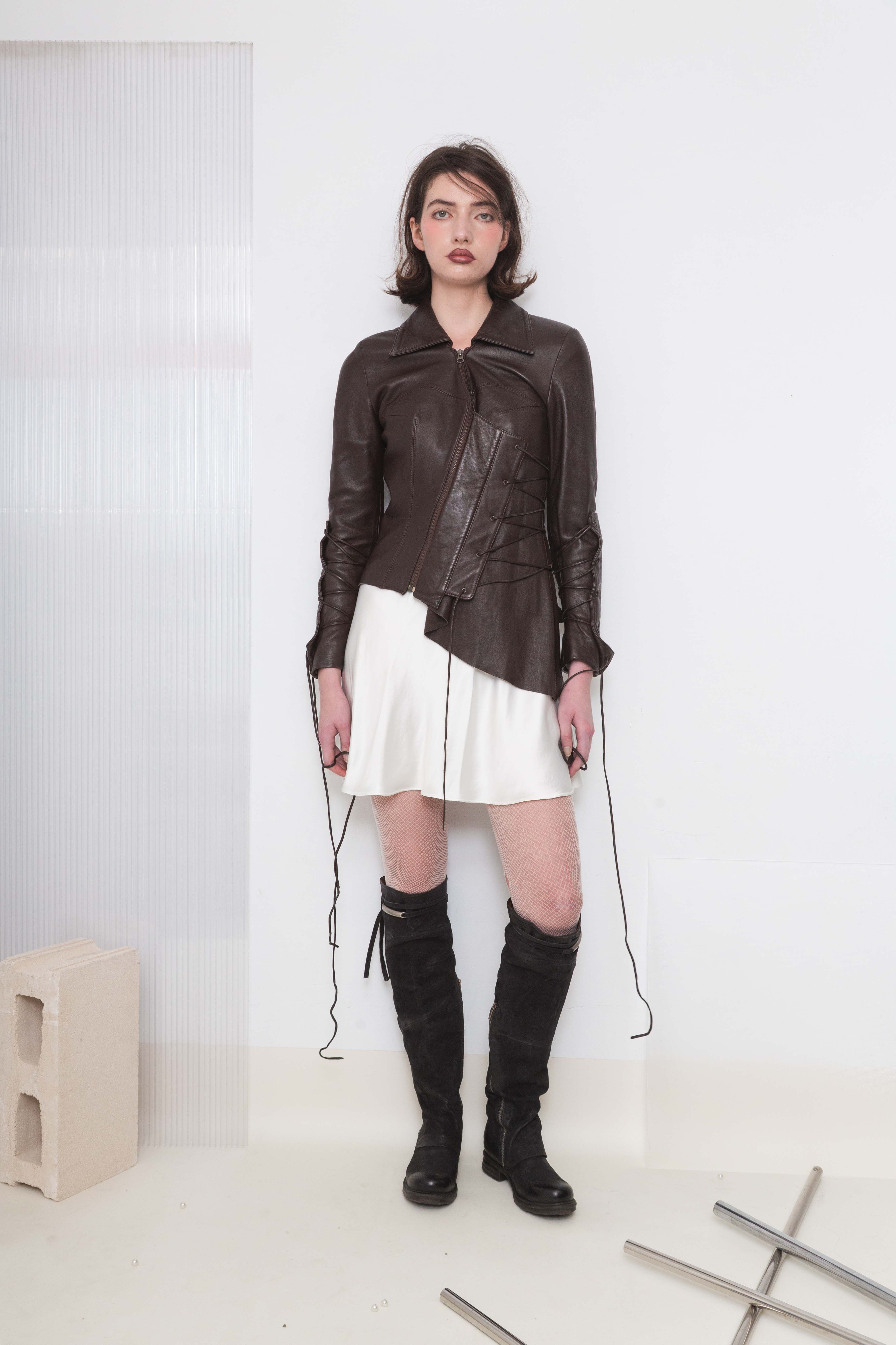 LACED UP STRUCTURED LEATHER JACKET