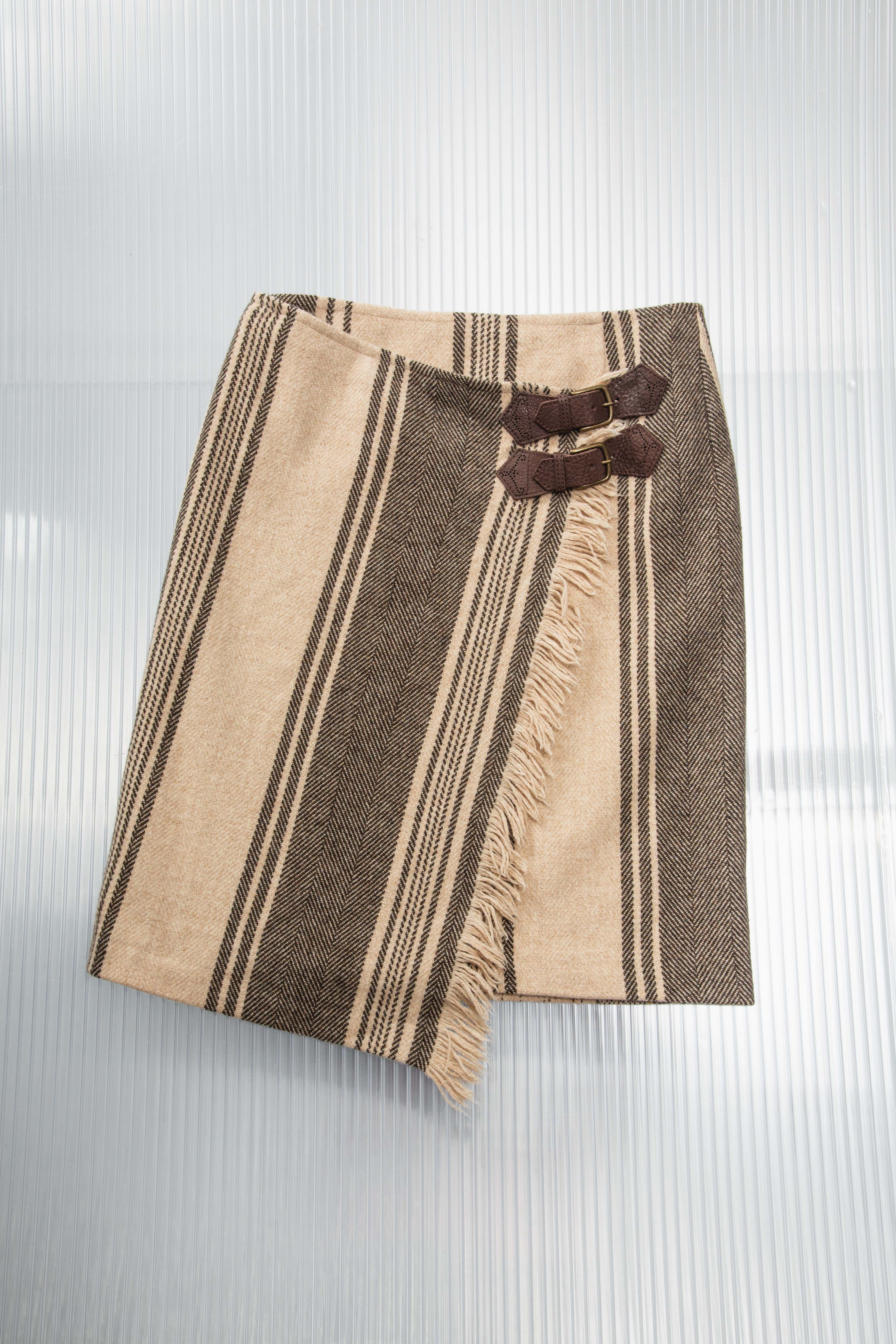 WRAP WOOL BELTED MIDI SKIRT