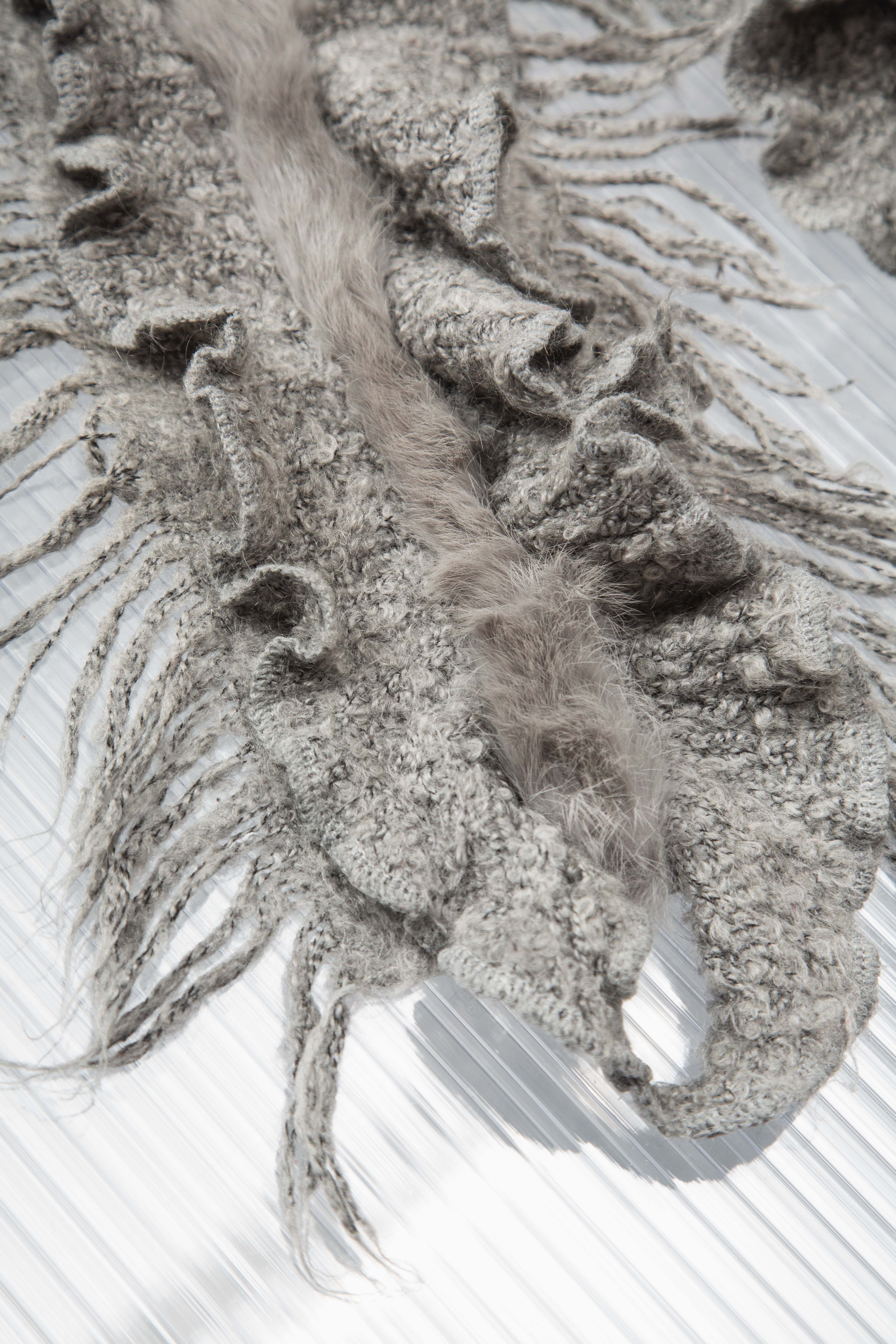 GREY RUFFLES FUR SCARF