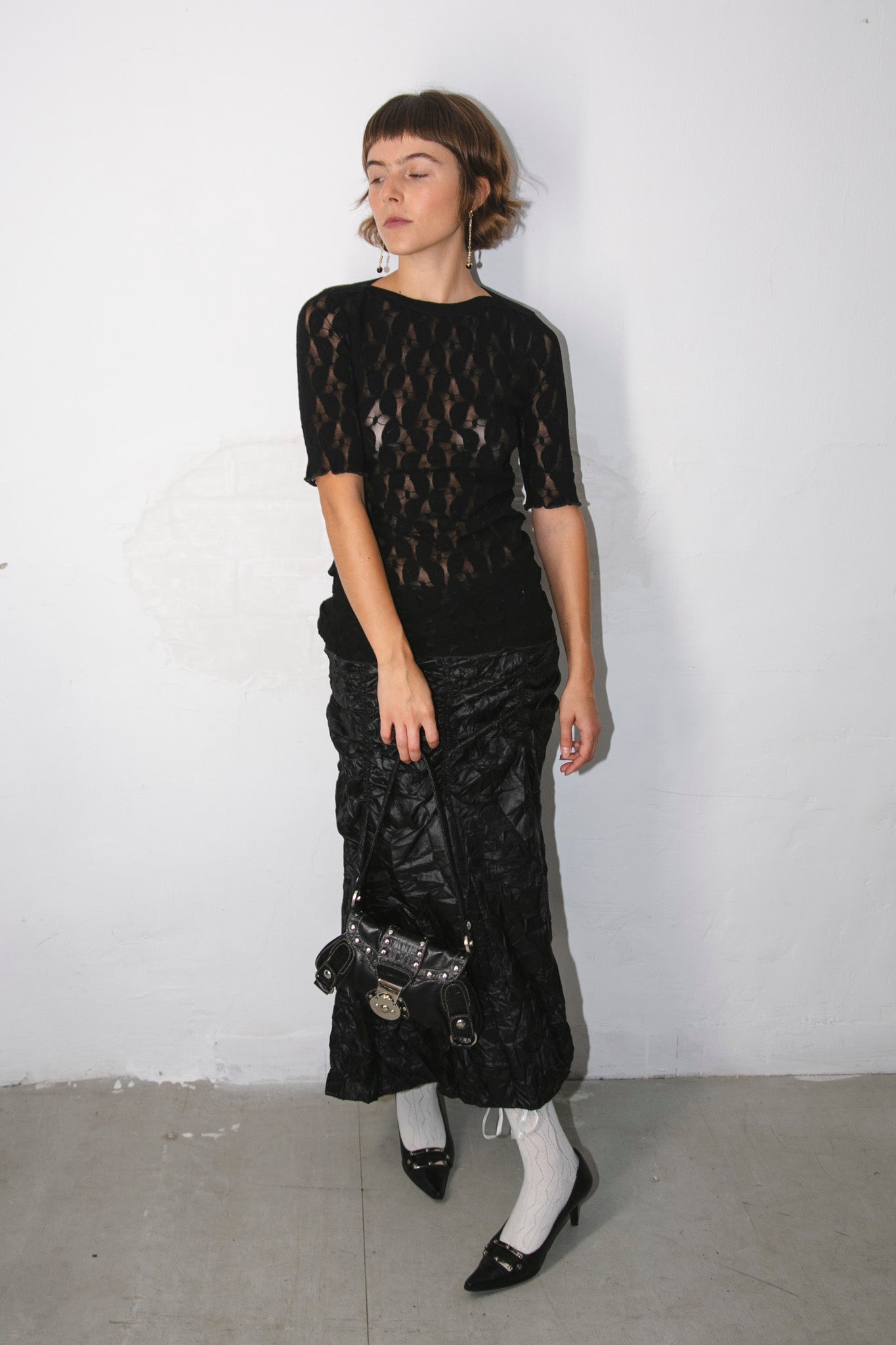 Black ruched Midi Skirt