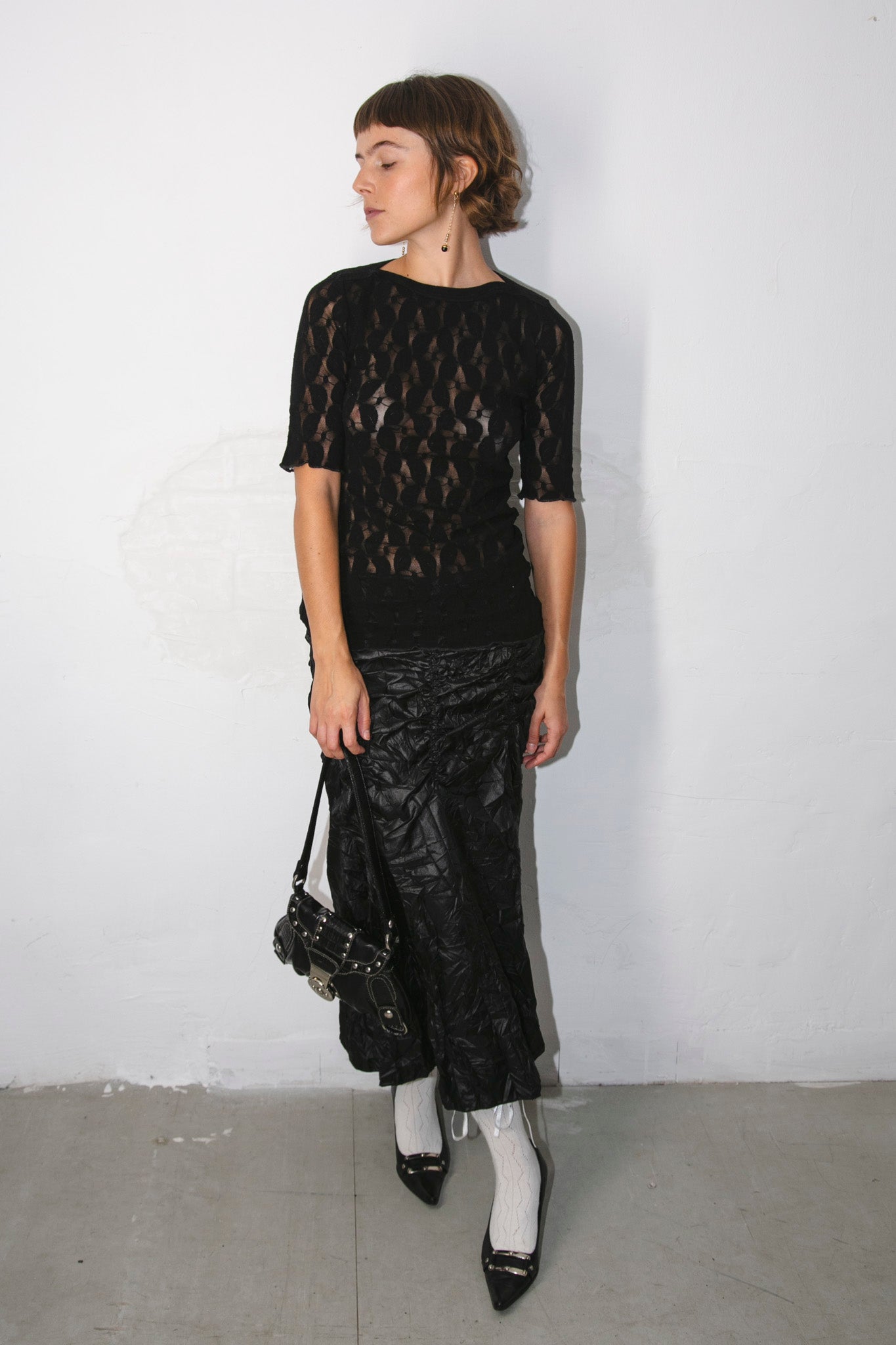 Black ruched Midi Skirt