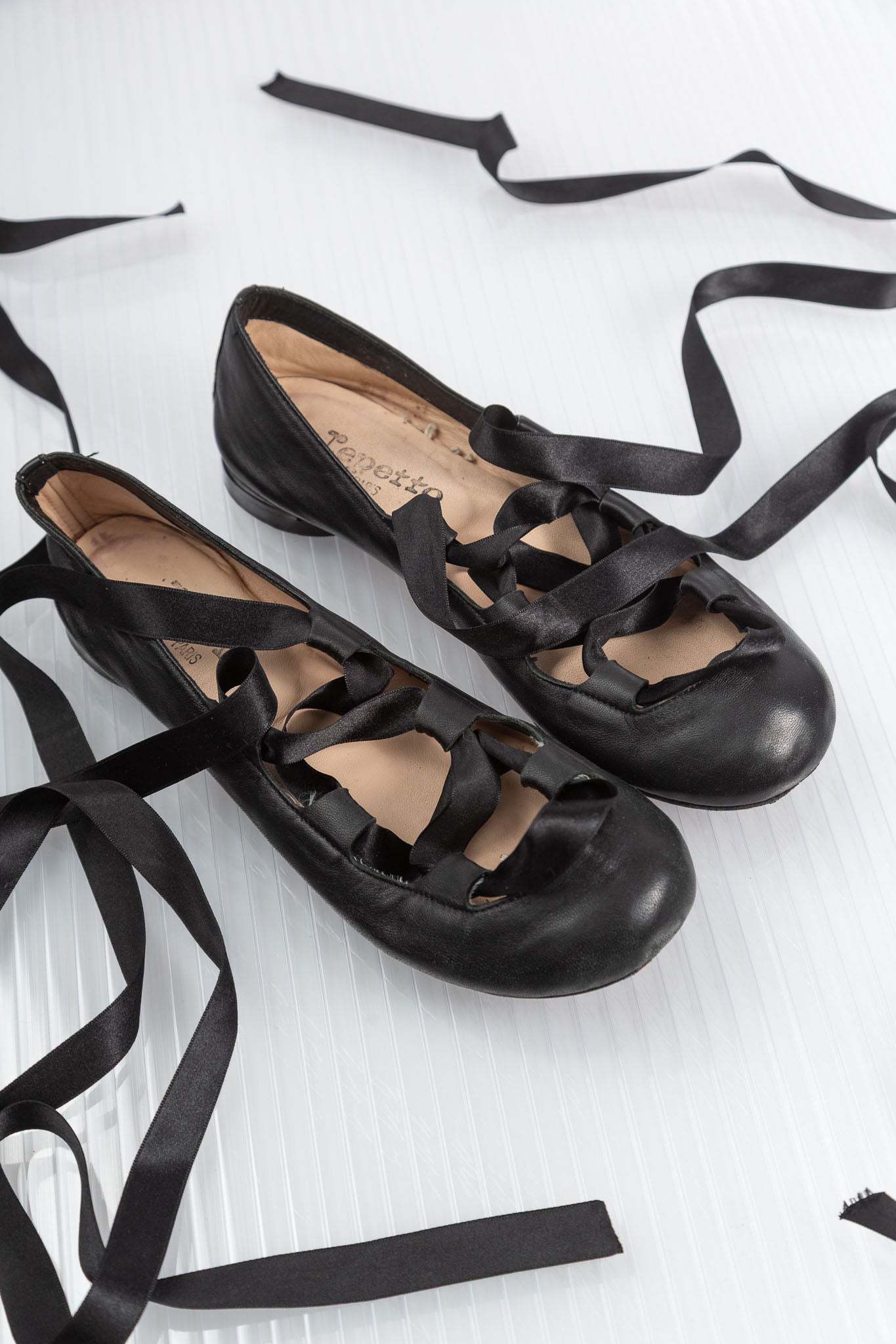 REPETTO BLACK LEATHER LACED-UP BALLERINAS