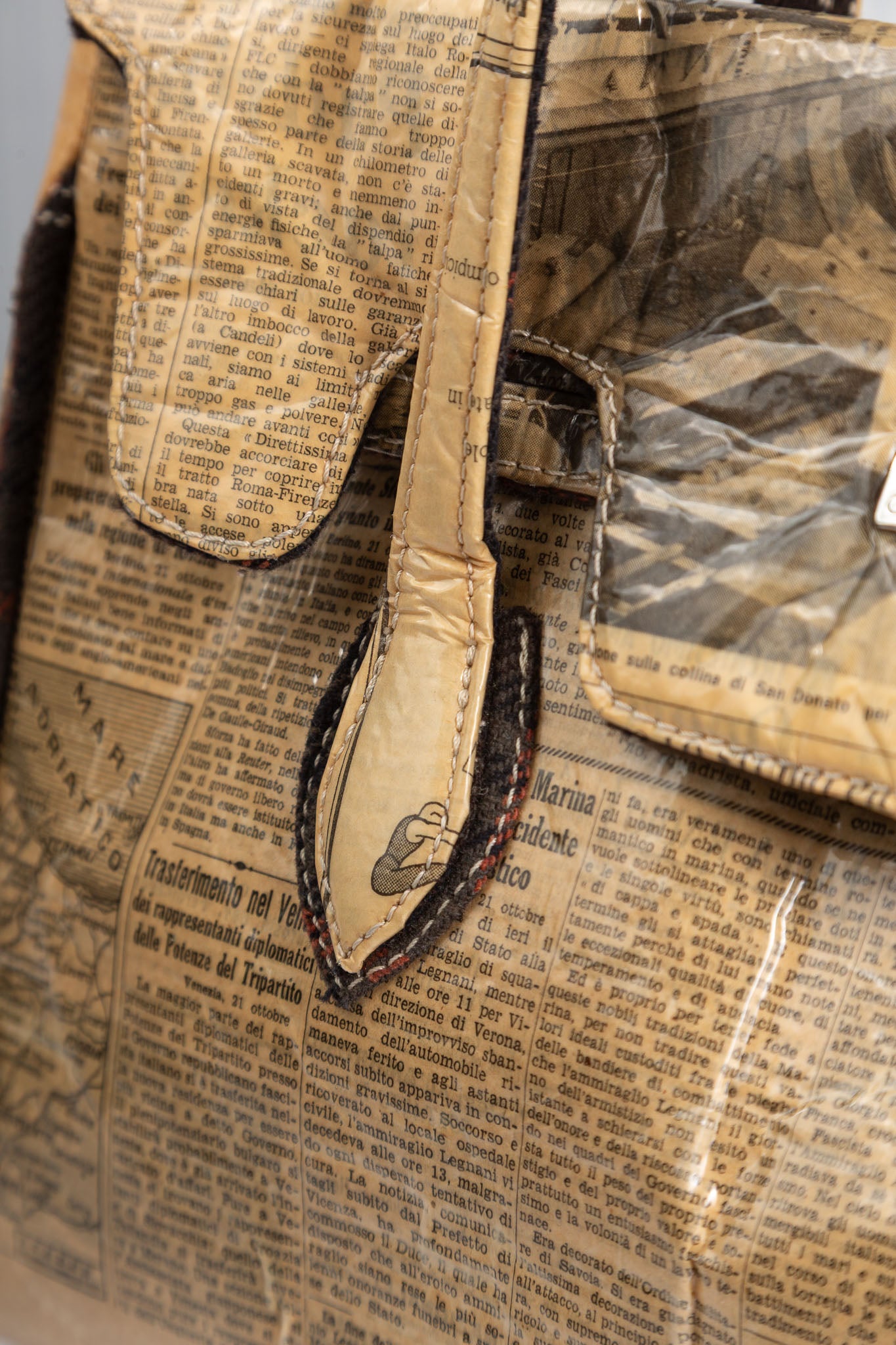 NEWSPAPER SEPIA FIRKIN HANDBAG