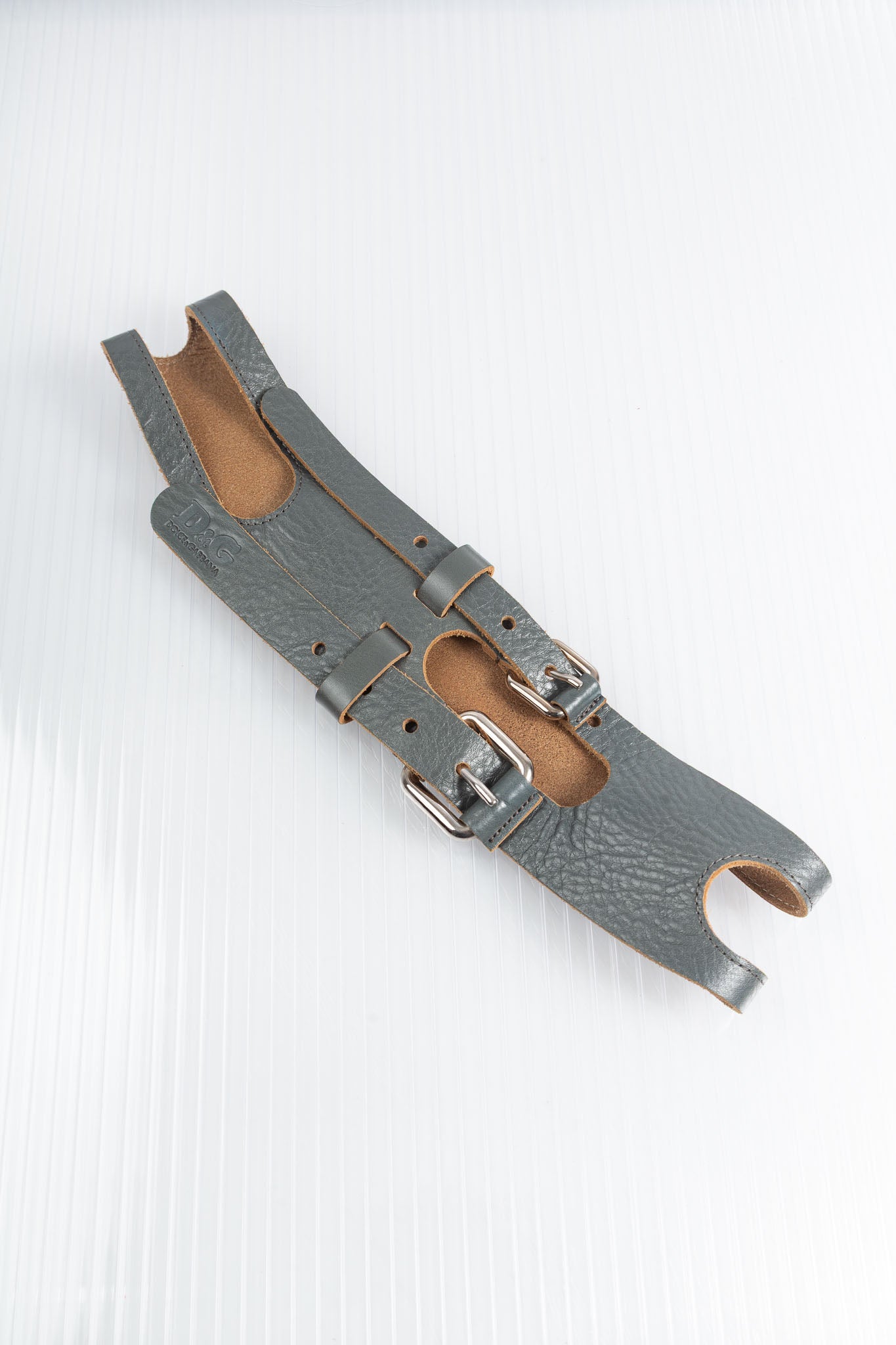 DOLCE & GBBANA DOUBLE BUCKLE LEATHER BELT