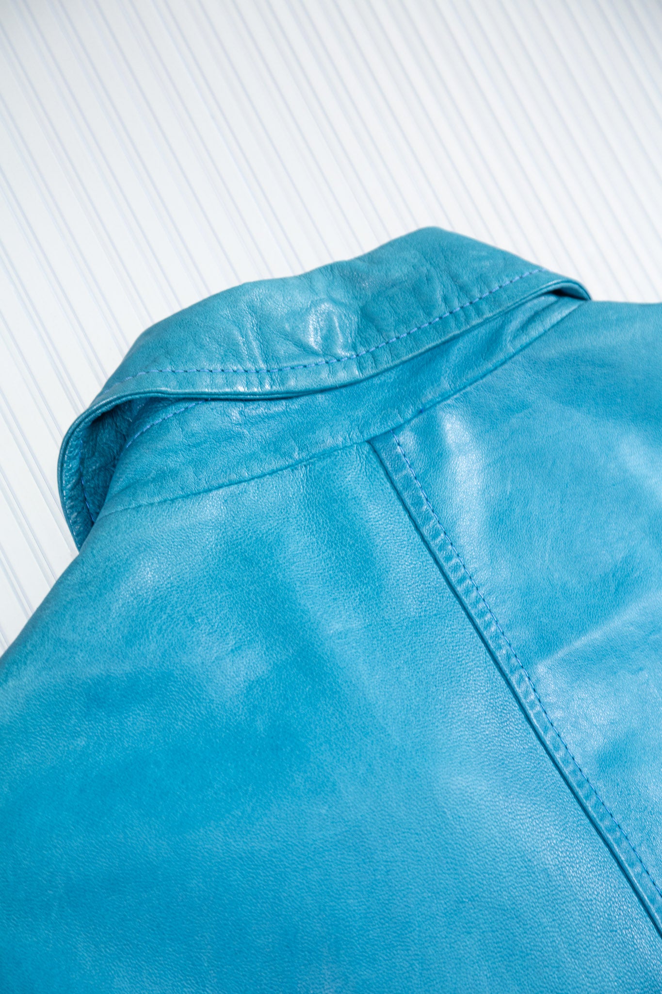 GORGIO BRATO BLUE LEATHER CROPPED JACKET