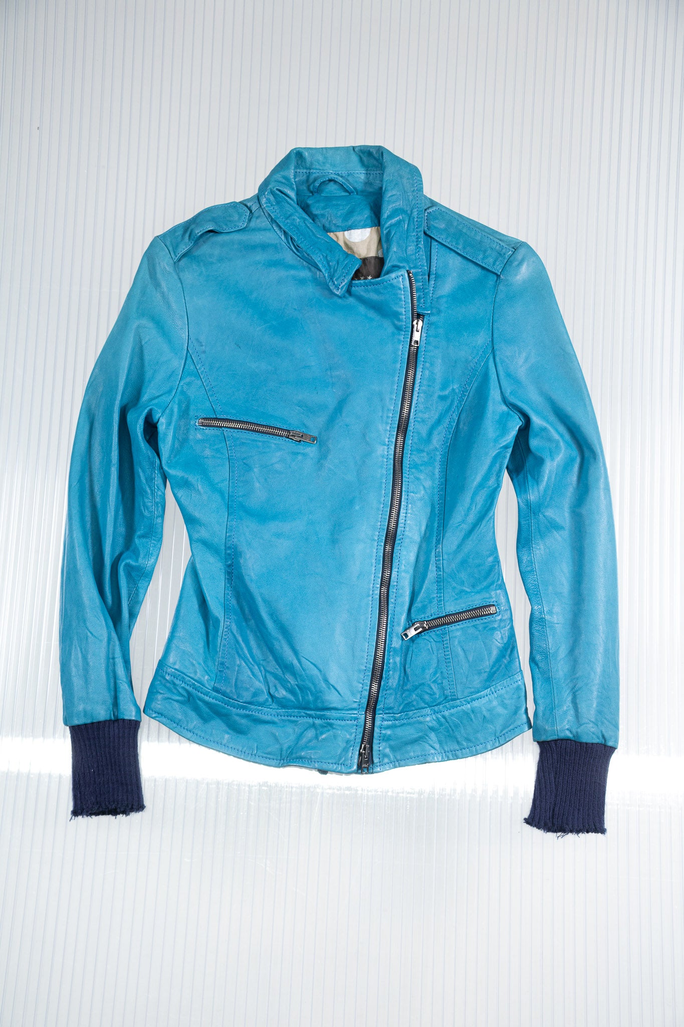 GORGIO BRATO BLUE LEATHER CROPPED JACKET