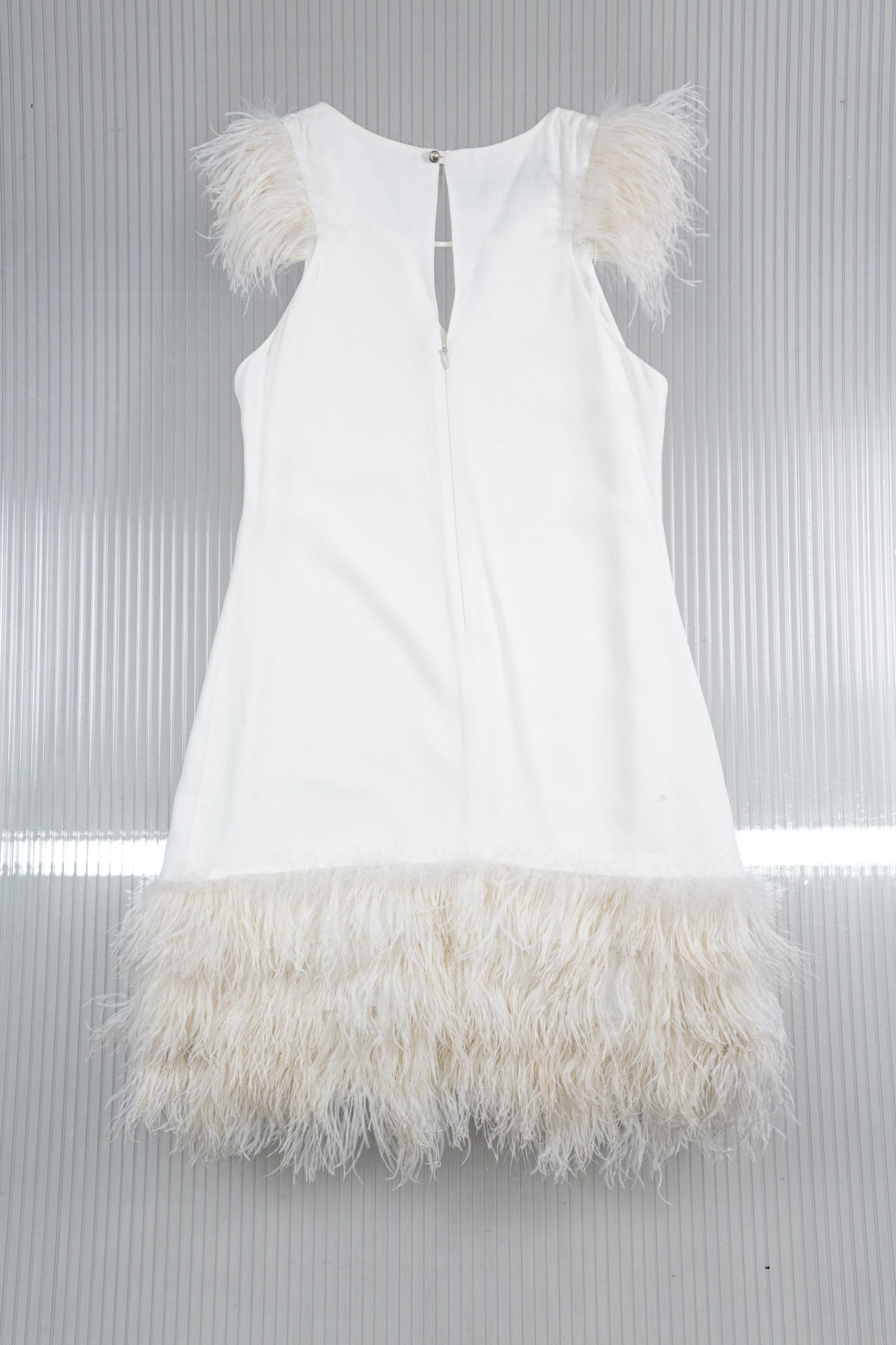 WHITE TRIM FEATHERS DRESS