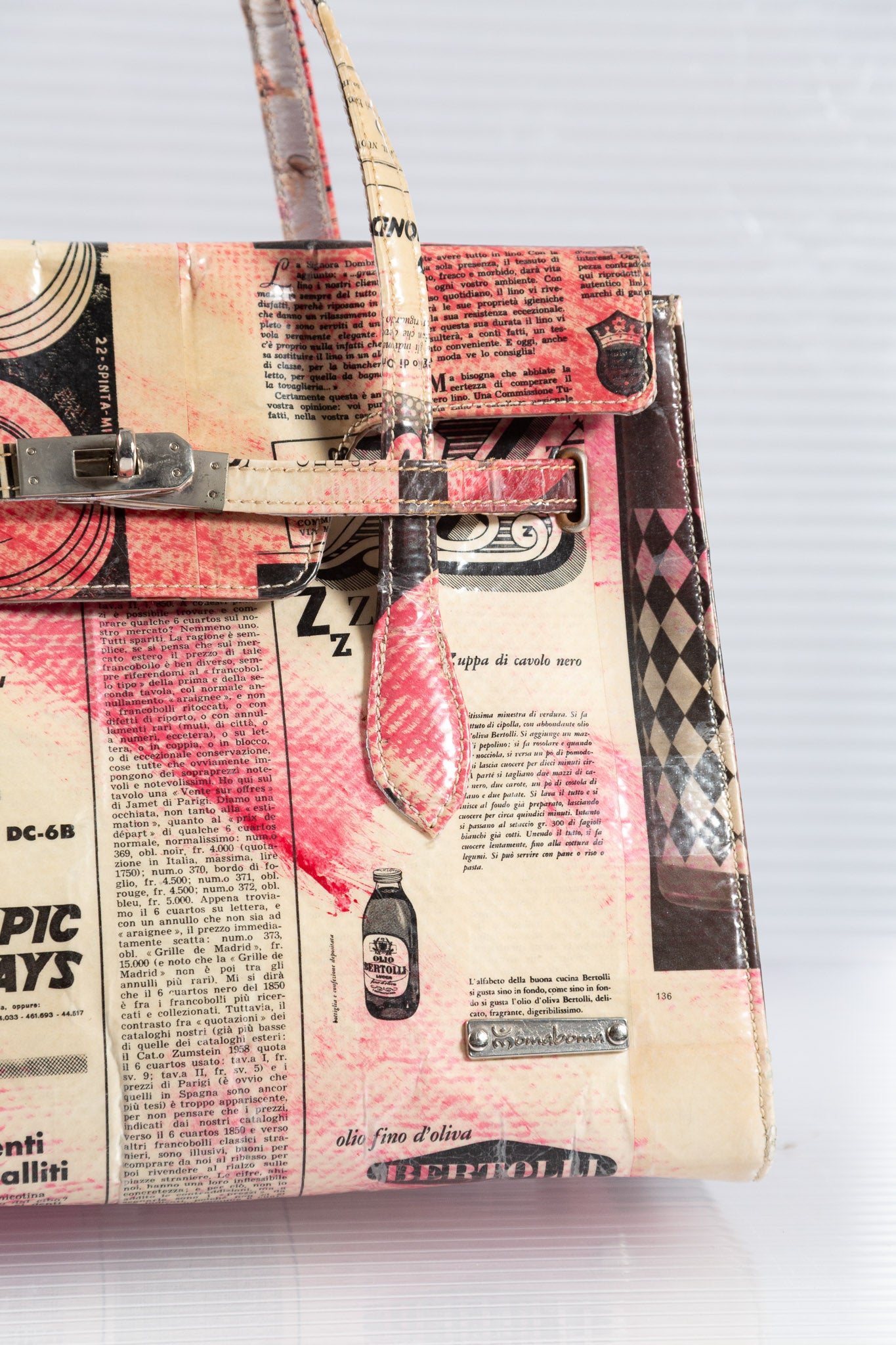 NEWSPAPER PINK FIRKIN HANDBAG