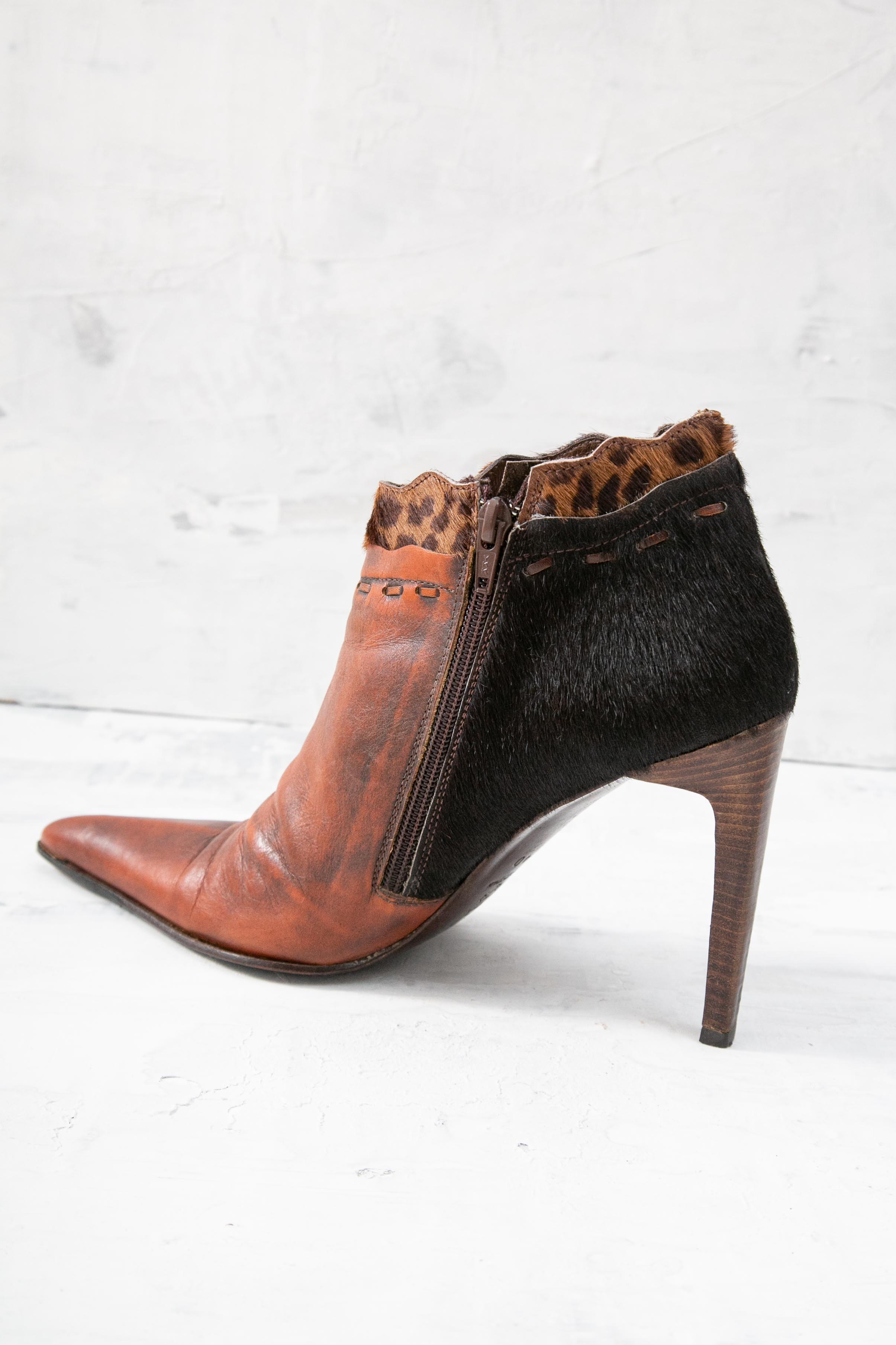 FUR PATCHES POINTY BOOTS