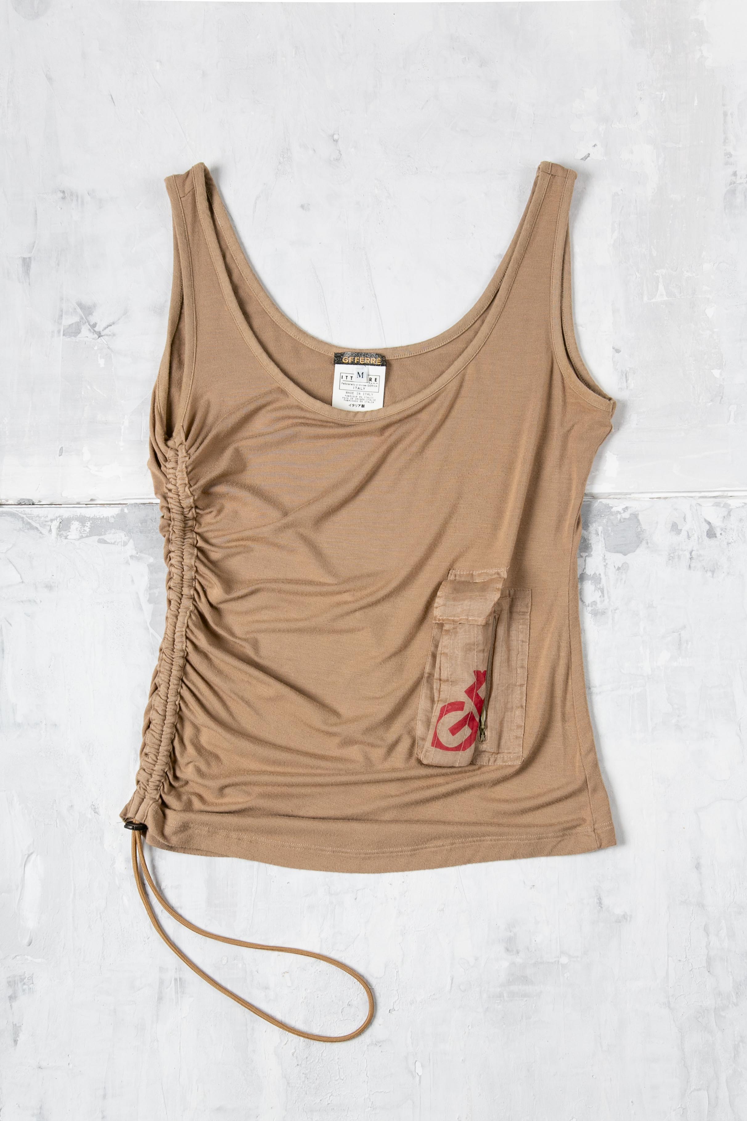 Beige Ruched Pocket Top