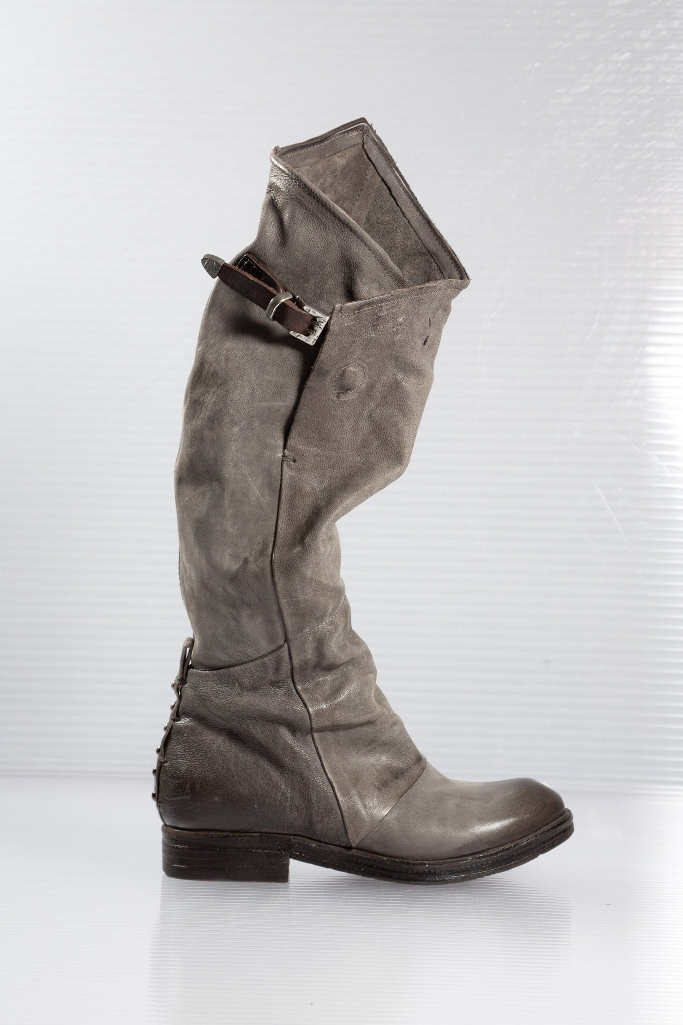 GREY SLOUCHY KNEE-HIGH BOOTS