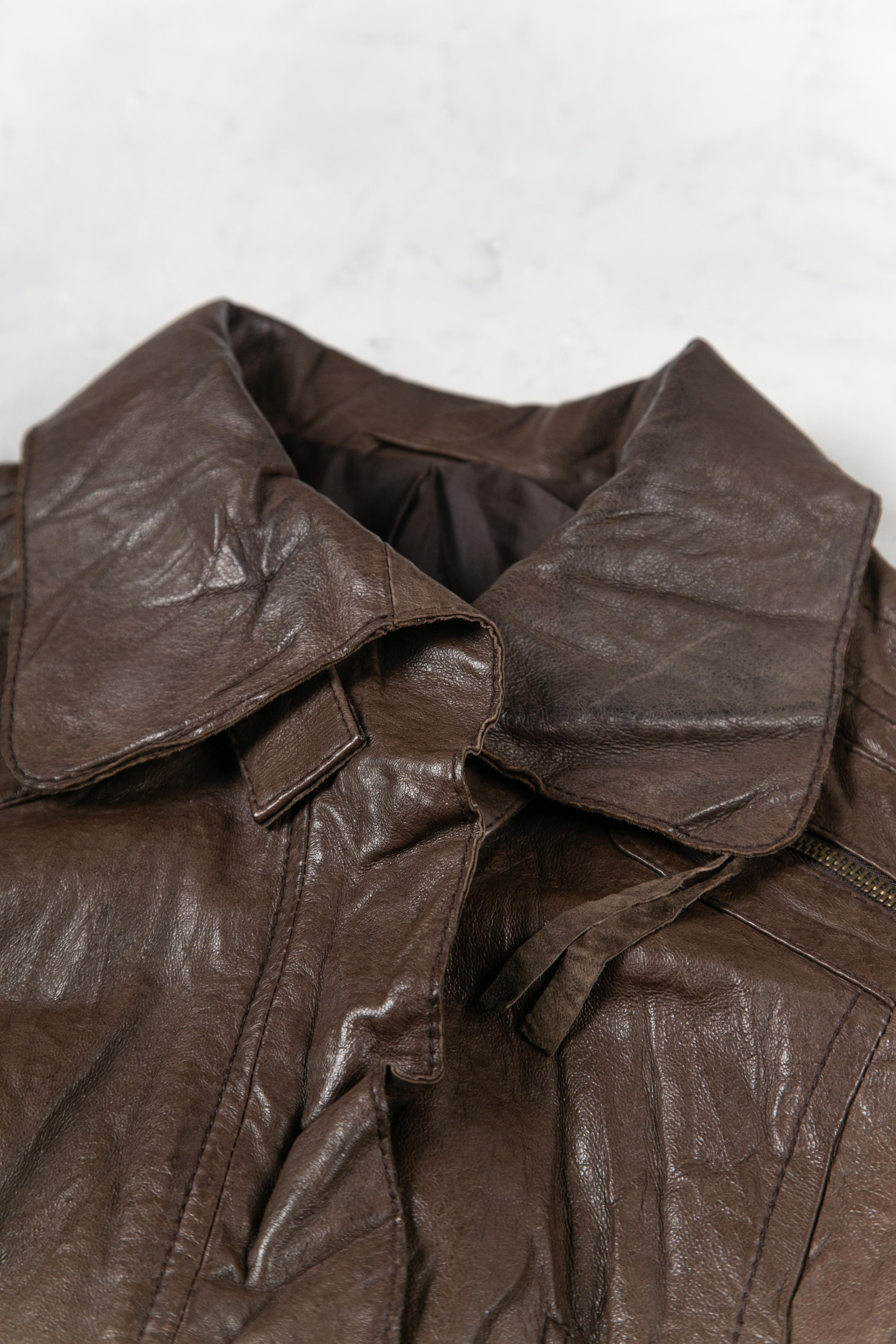 BROWN TEXTURED LEATHER JACKET