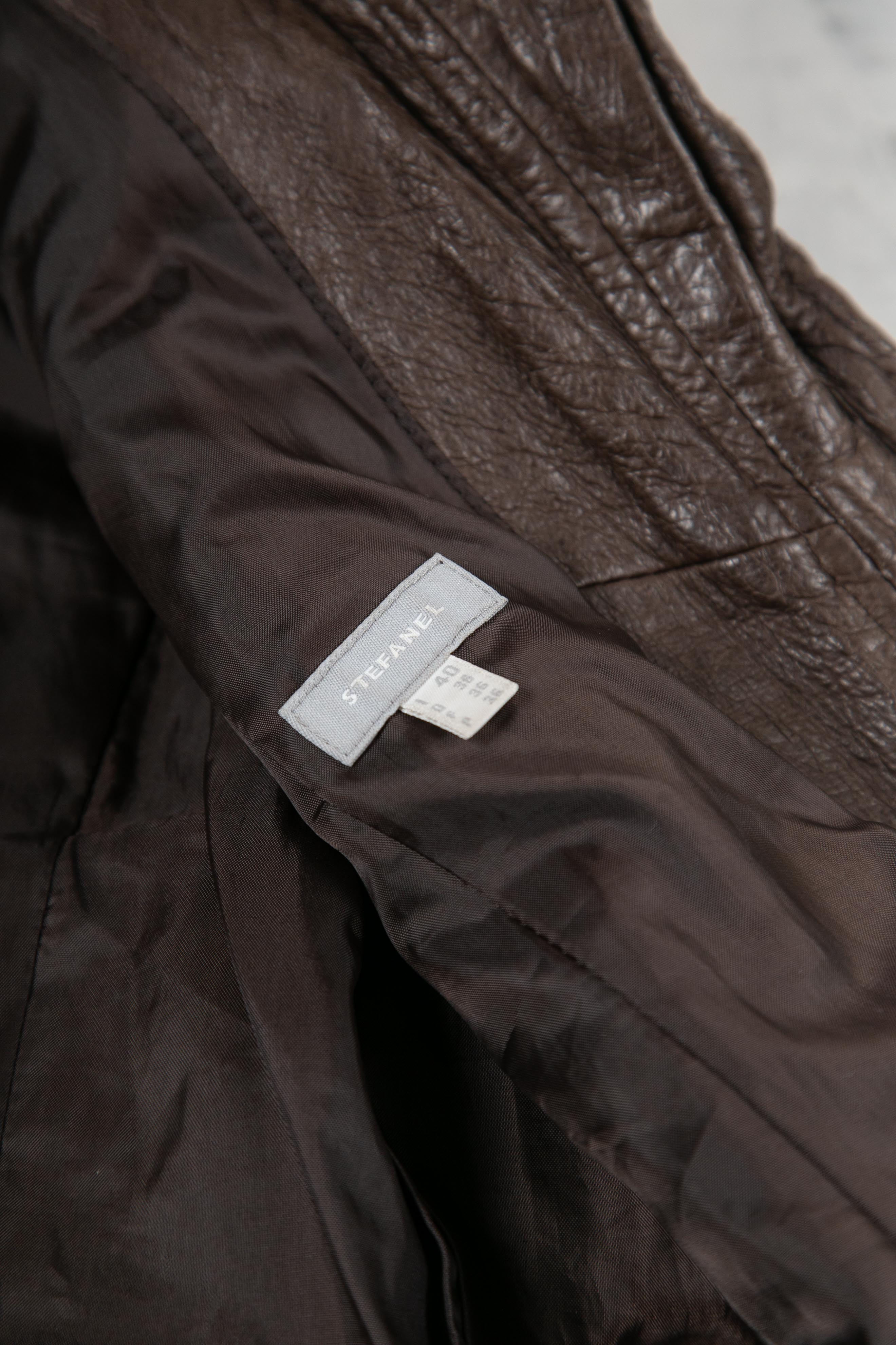 BROWN TEXTURED LEATHER JACKET