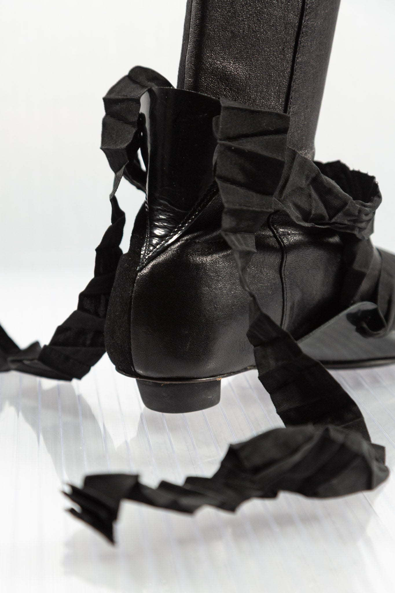 MF+G PLEATED LACED LEATHER HIGH KNEE BOOTS