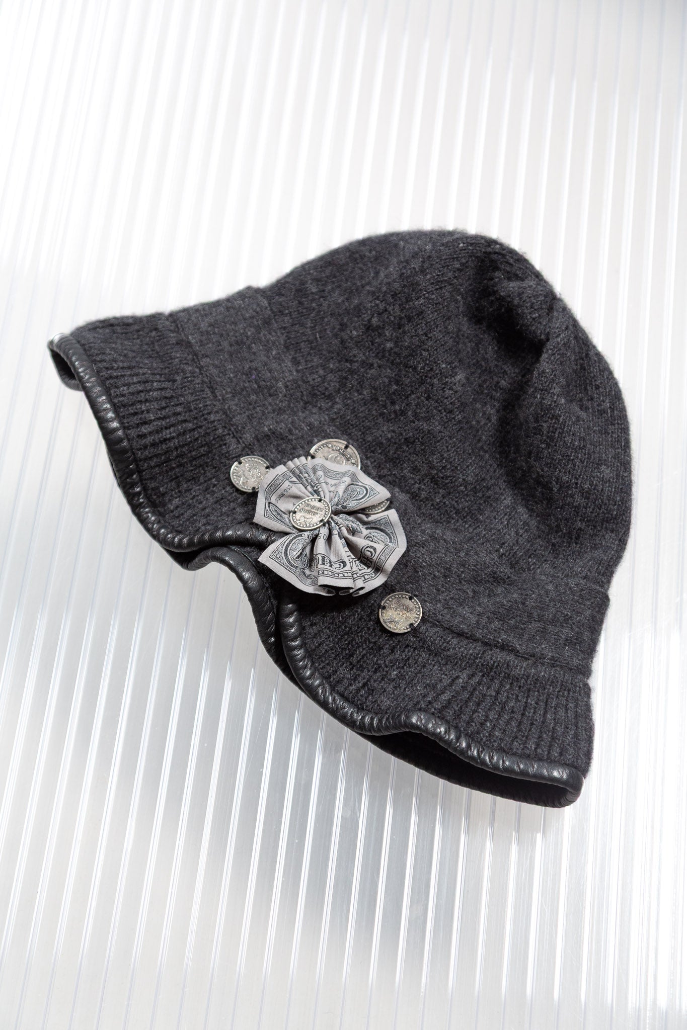 MOSCHINO GREY 'FUNNY MONEY!' WOOL HAT
