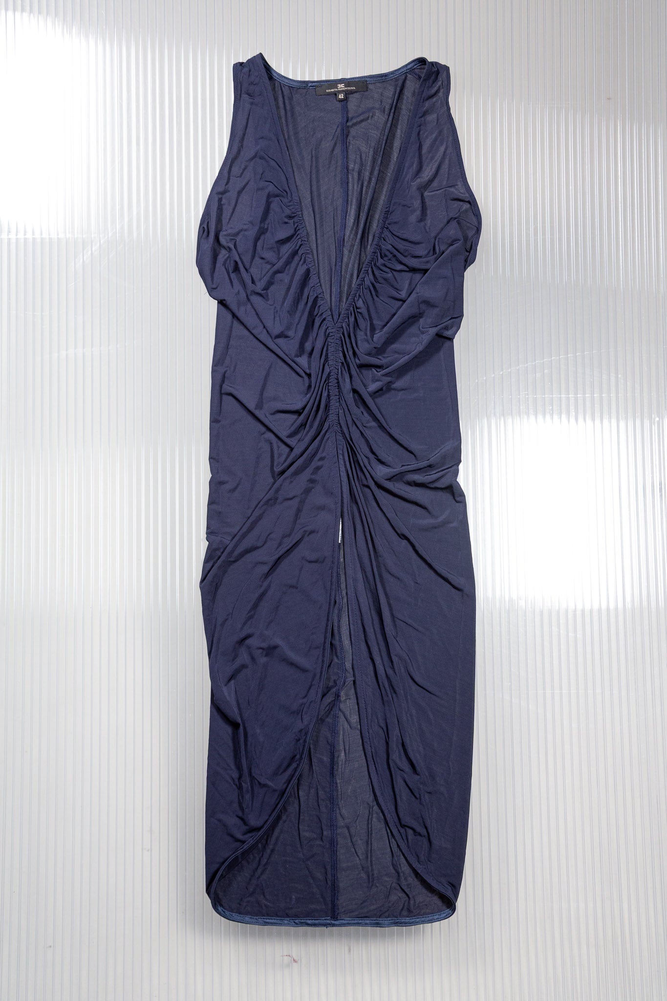 NAVY ASYMMETRIC RUCHED TUNIC