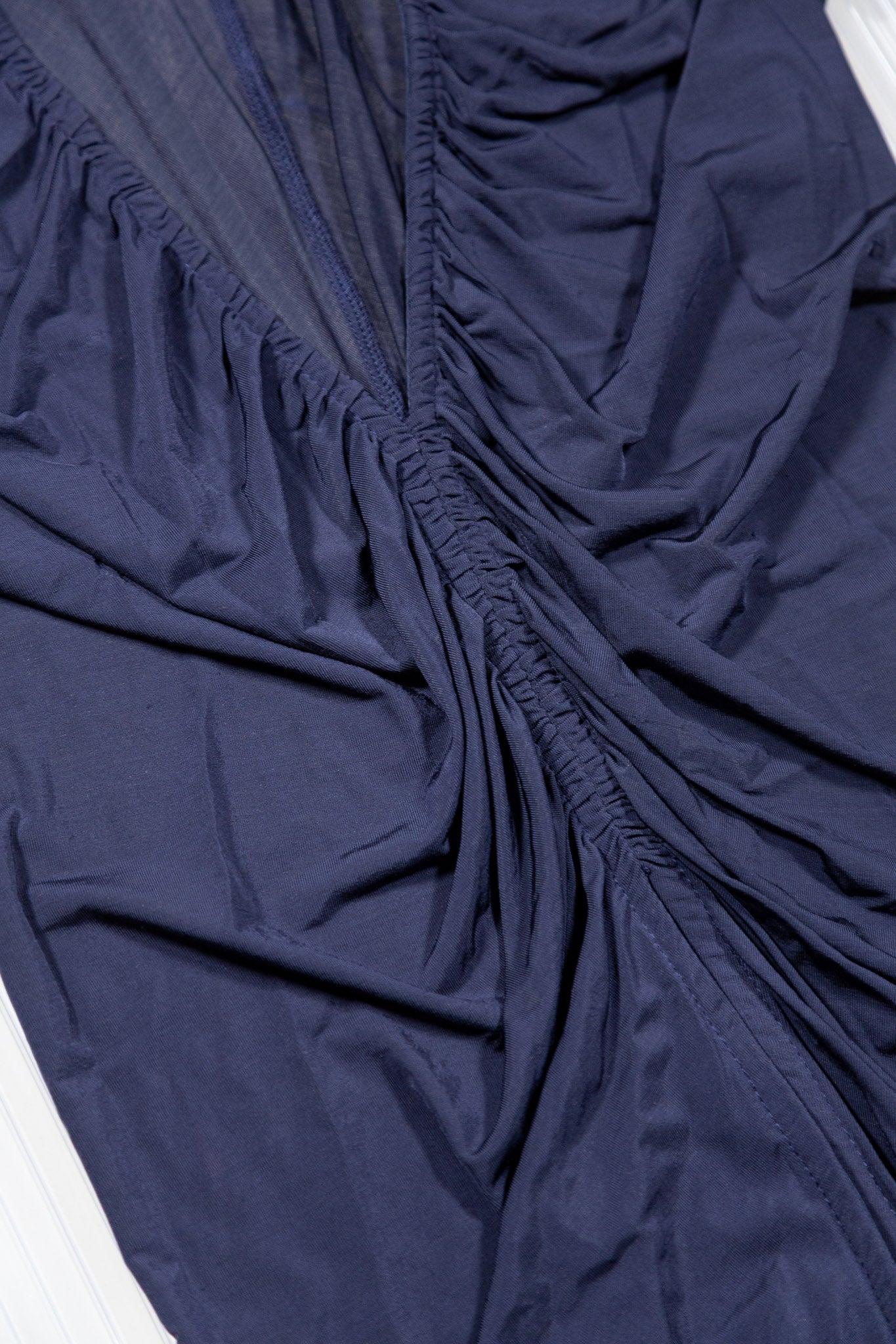NAVY ASYMMETRIC RUCHED TUNIC