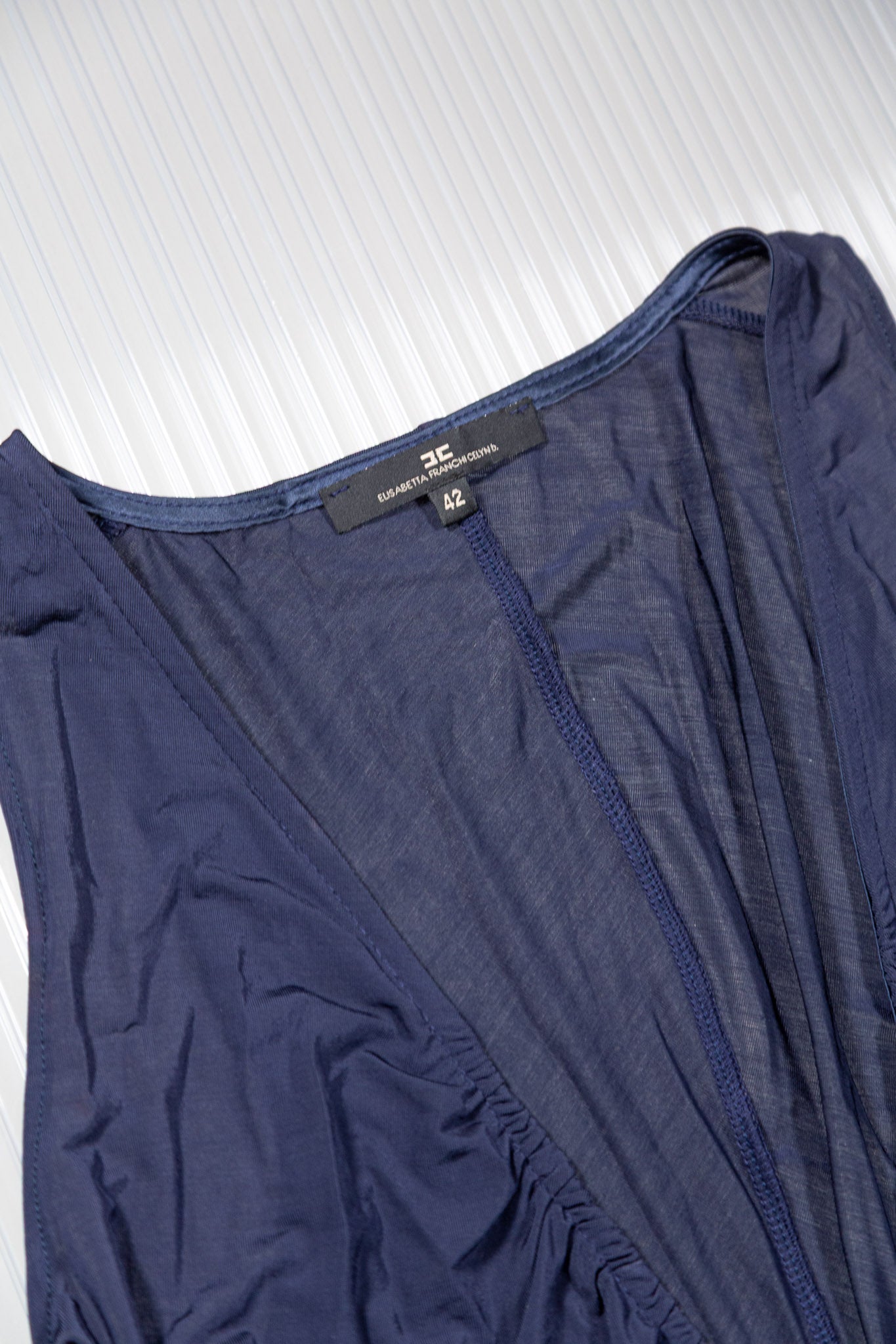 NAVY ASYMMETRIC RUCHED TUNIC
